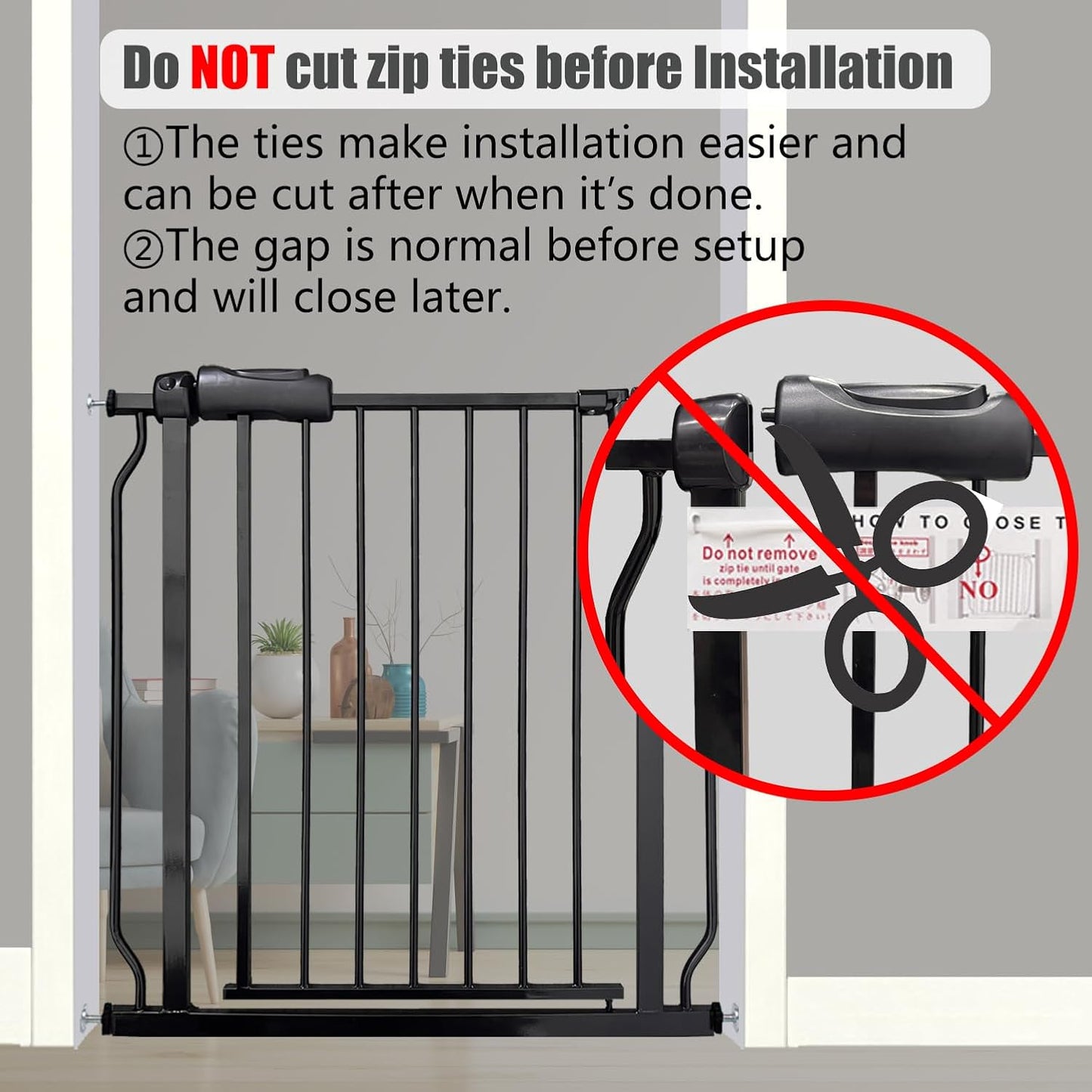 Extra Wide Baby Gate 62-67 Inch, Pressure Mounted Safety Child & Pet Gate - Black Metal - Large Walk Through - Long - for House Doorways & Stairs, 30 Inch Tall