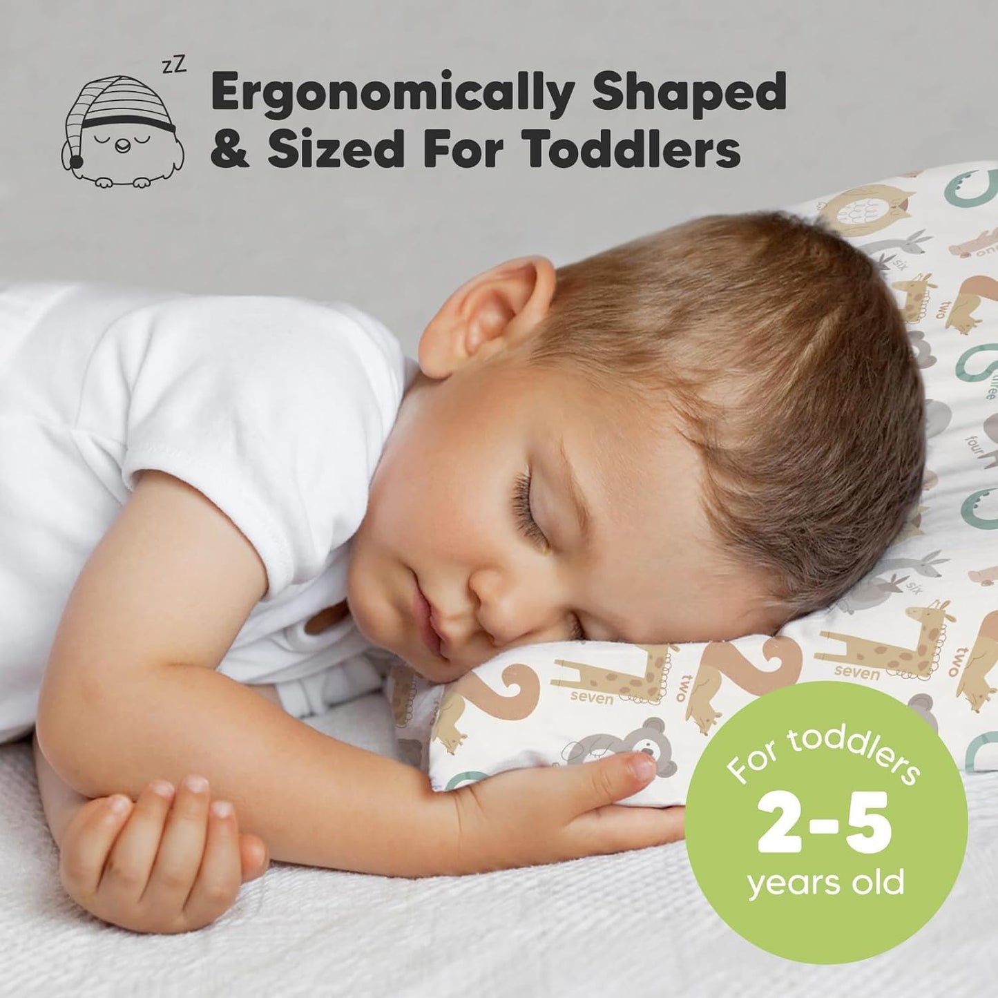 KeaBabies Toddler Pillow with Pillowcase, Jumbo 14X20 - Soft Organic Cotton Toddler Pillows for Sleeping - Machine Washable - Perfect for Travel, Toddler Bed Set (Wild Count)
