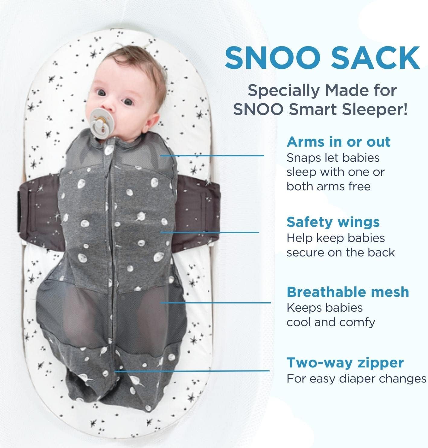 Happiest Baby SNOO Sleep Sack - 100% Organic Cotton Baby Swaddle Blanket - Doctor Designed Promotes Healthy Hip Development (Tie Dye Blue, Small)
