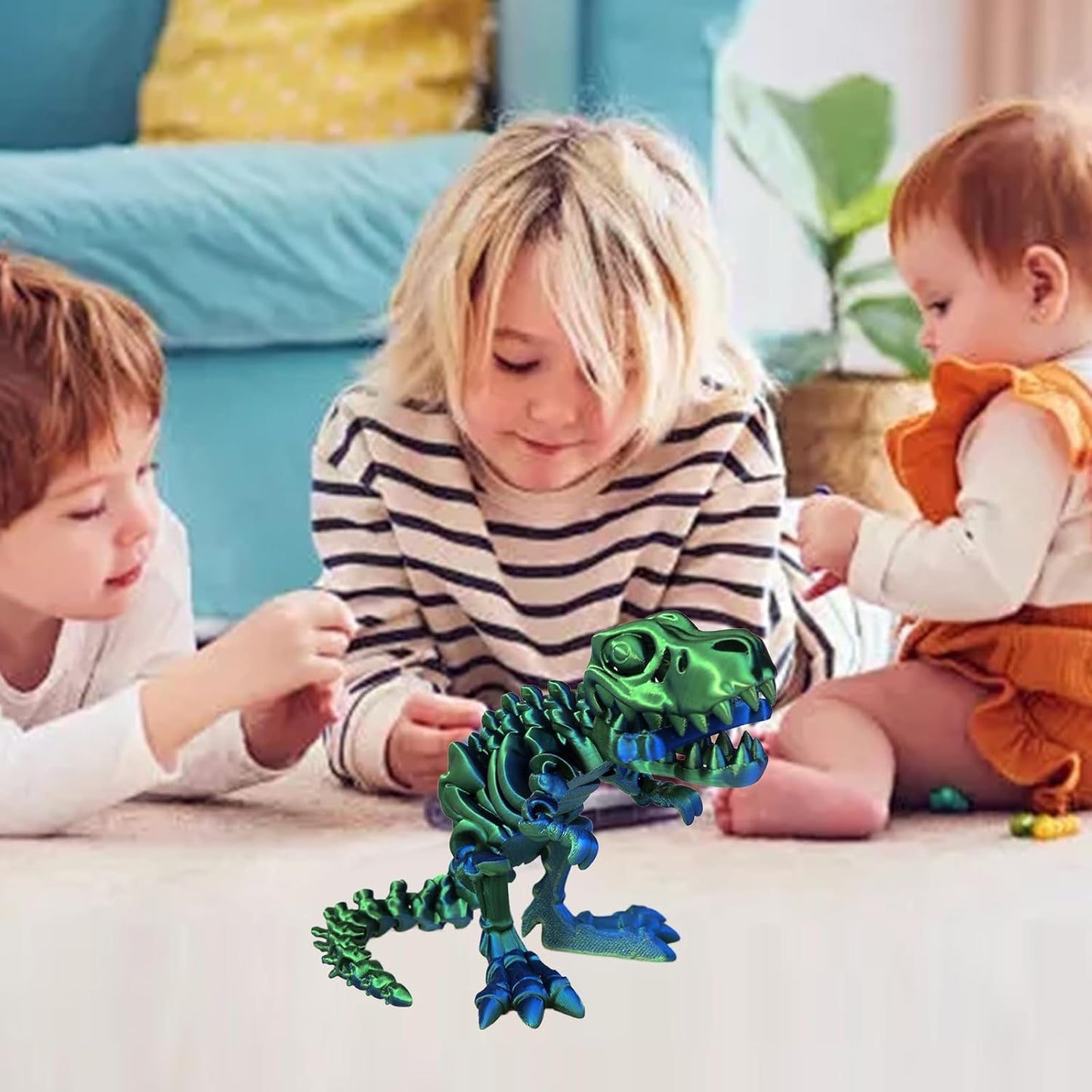 3D Printed Dinosaur Bone Skeleton Tyrannosaurus Rex with Movable Jaw Fidget Dinosaur Toys Full Articulated Dinosaur Executive Desk Toys Home Office Decor, Green