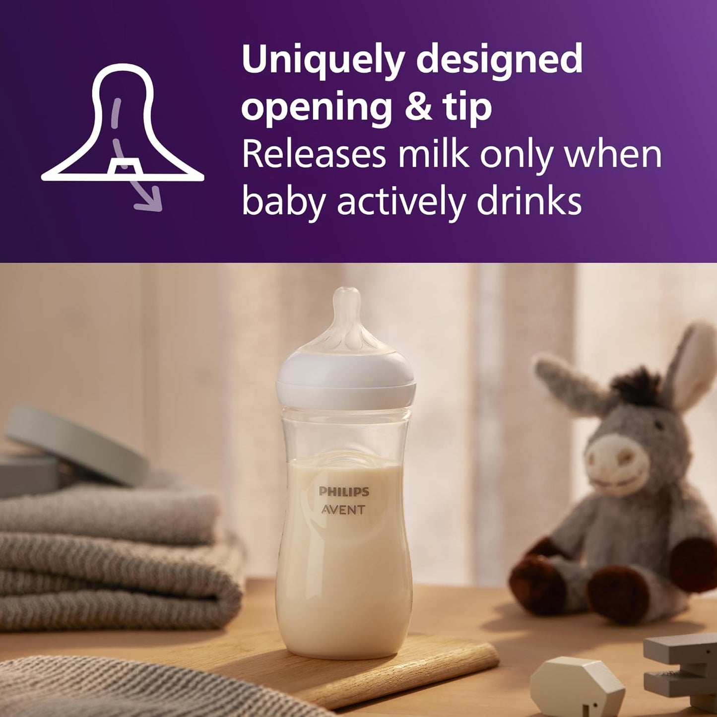 Philips Avent Natural Baby Bottles with Natural Response Nipples (Fast Flow, Flow 4), 11oz, 4-Pack, SCY906/04