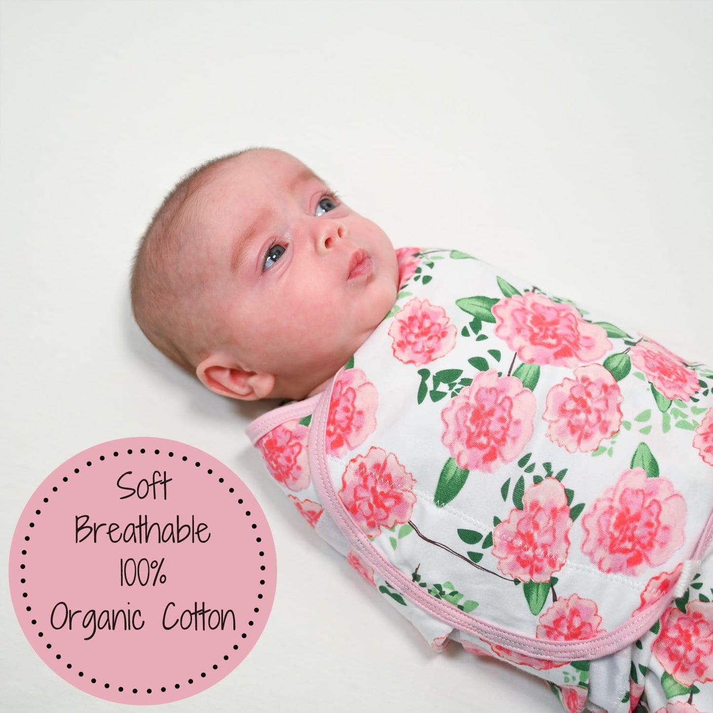 LollyBanks Swaddles 100% Organic Cotton Baby Girl Essentials, 3-6 Months Newborn Girl Swaddles, Swaddle with Easy Change Zipper, Swaddle Sack for Baby Girl (Peony Print)