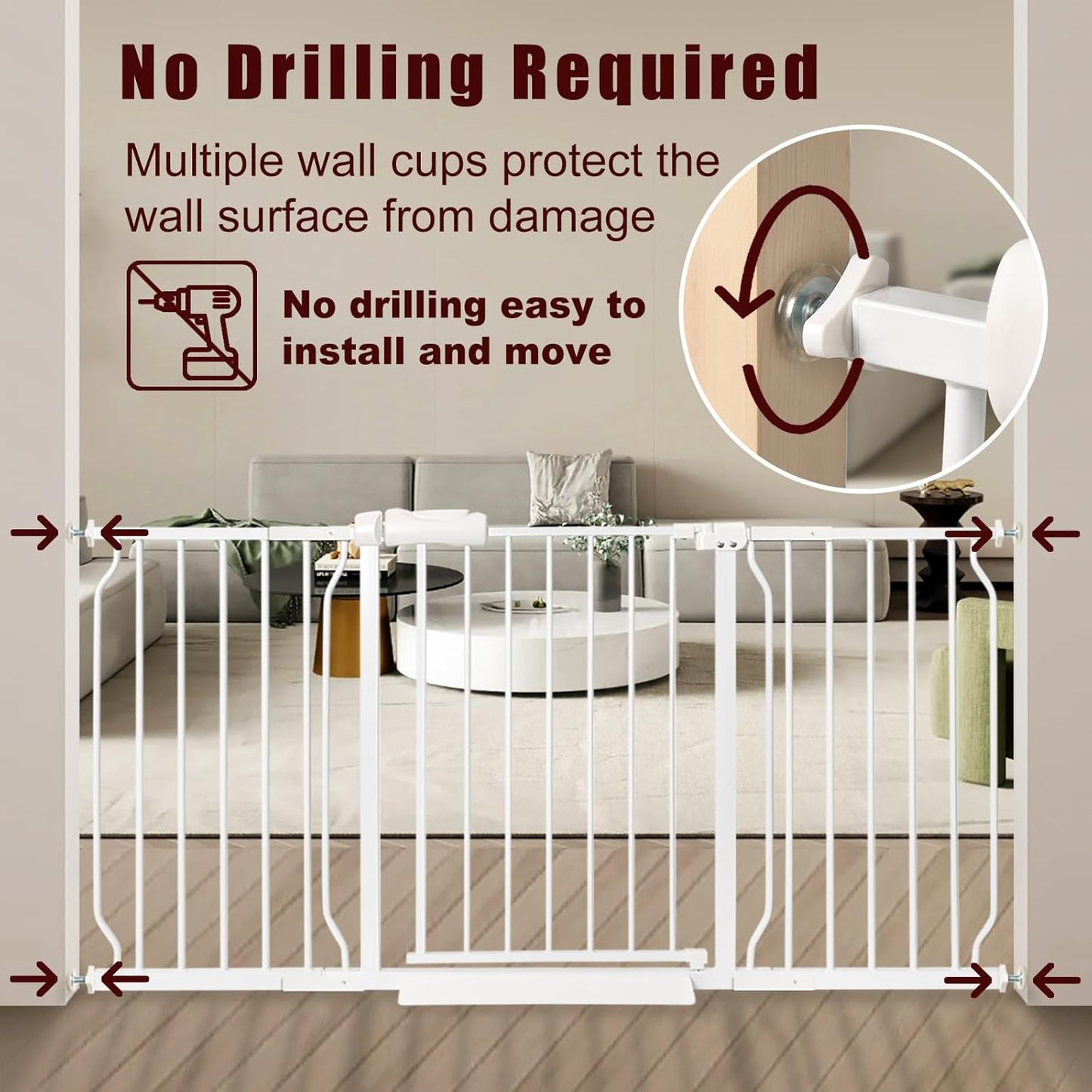 Extra Wide Baby Gate 52.76-57.5 Pressure Mounted,Child Dog Pet Safety Gates with Walk Through Door for Doorways Stairs No Drilling in Door,White