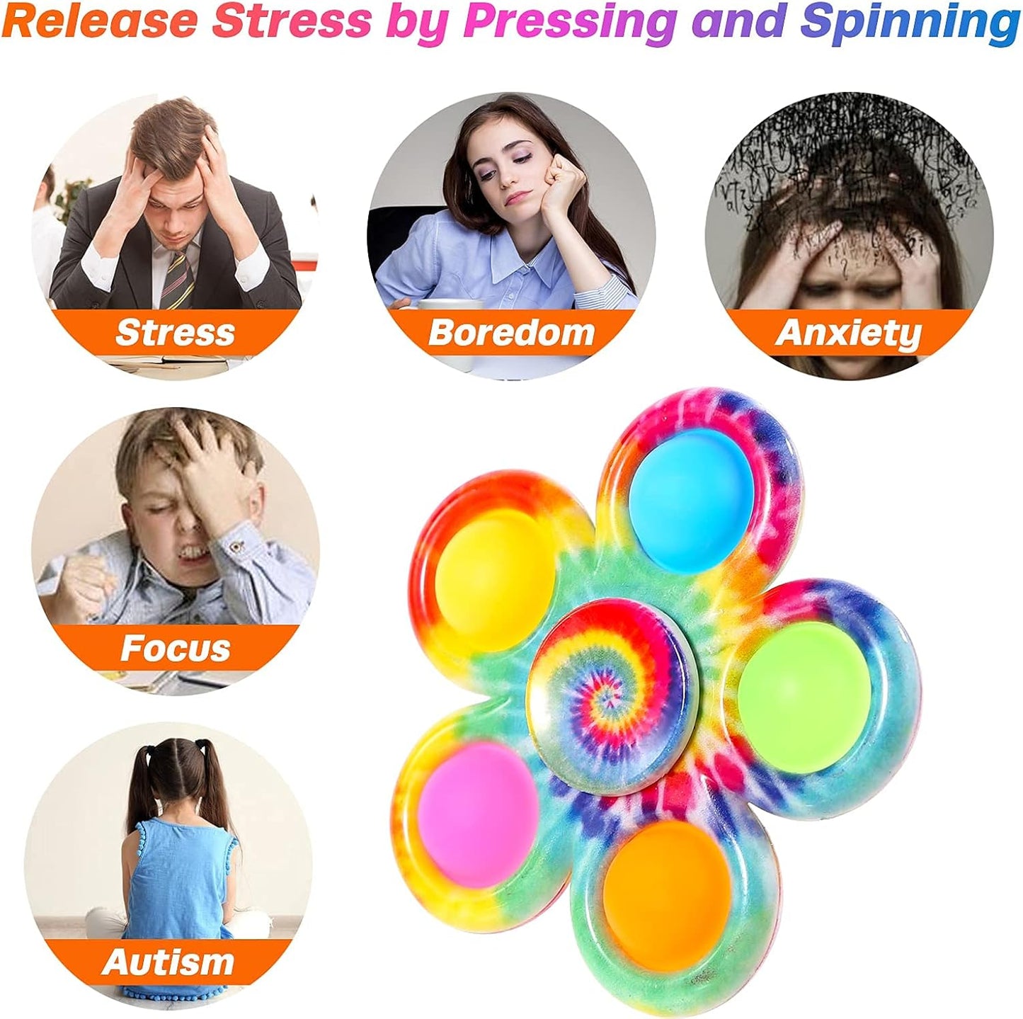Fidget Spinner Bulk 4 Pack, Sensory Fidget Toys for Kids Adults, Fidget Spinners Anxiety Stress Relief, ADHD Autism Products for Girls Boys, Birthday Party Favors Goodie Bag Stuffers Classroom Prizes