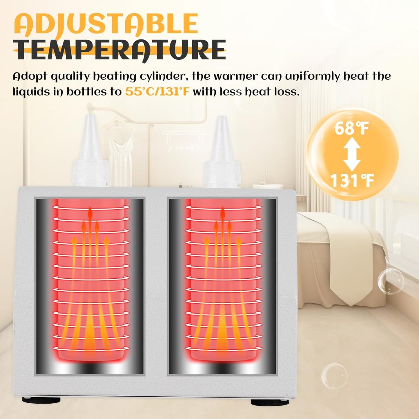 Ultrasound Gel Warmer Digital 2 Bottles Gel Warmer Massage Oil Warmer with 200ml Bottles, Gel Warmer Ultrasound Bottle Warmer for Oil Lotion Cream Gel 68-113℉ 12V