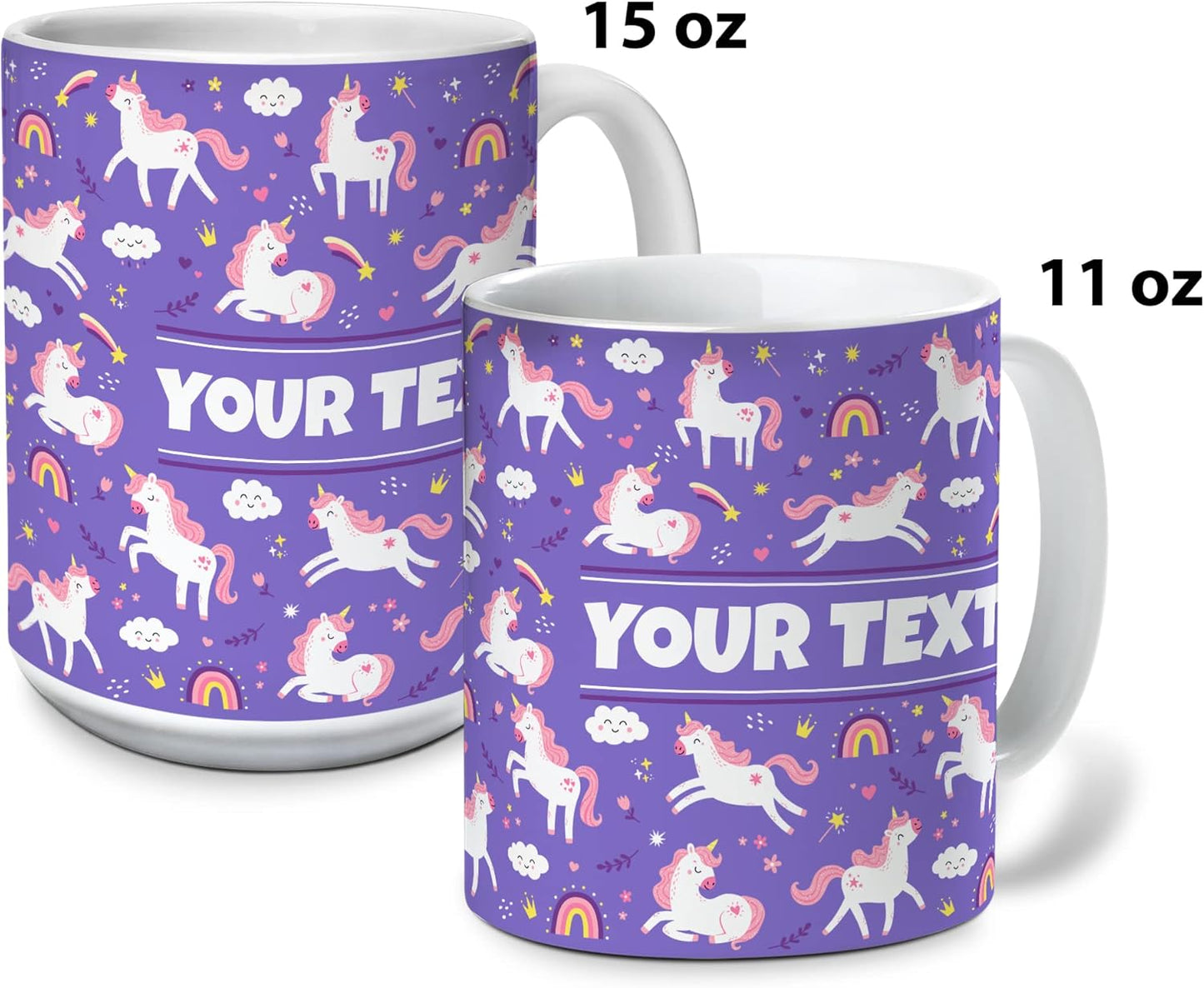 Personalized Mug for Kids - Purple Unicorn - Custom Name/Text, Ceramic Hot Chocolate/Cocoa/Coffee Cup for Girls, Birthday/Christmas/Holiday Gift - 11 oz, Red Handle