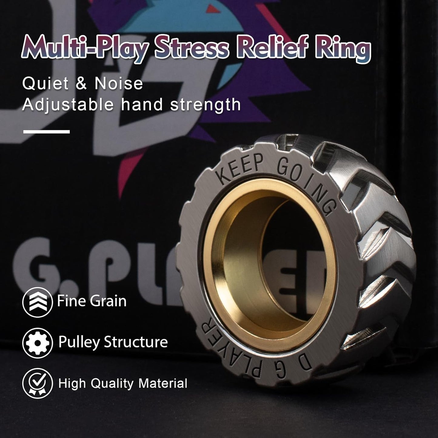 Metal Fidget Ring - Adjustable Spinner Ring Magnet Fidget Toys Adults, Office Desk Toys for Adults EDC Fidget Slider for Stress Relief & Anxiety (Tire)