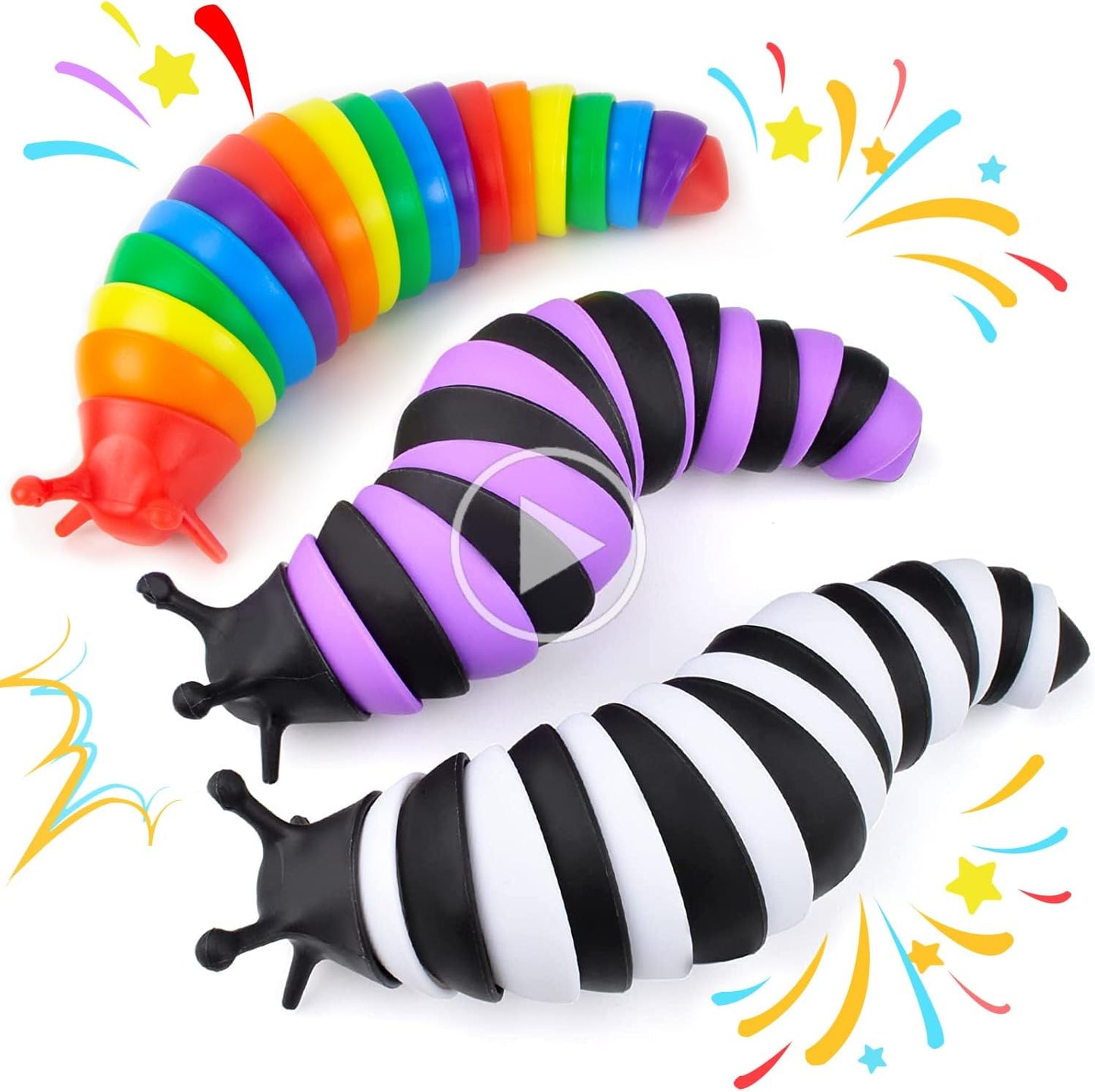 IFiwin 3PC Fidget Slug, Sensory Slug Fidget Toys for Autistic Kids Adults, Autism Sensory Toys, Stress Toys, Toddler Toys, Birthday Gifts for Girls Boys Aged 3+, Stress Relief Fidget Toy
