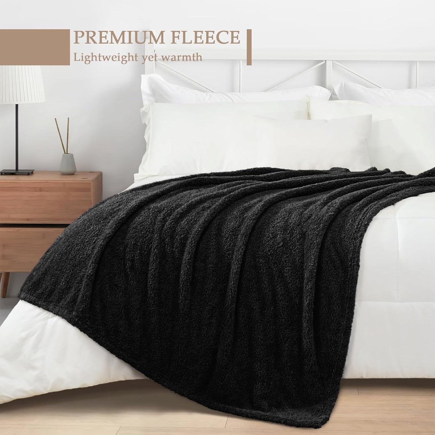 Exclusivo Mezcla Fleece Throw Blanket for Couch Sofa, Soft Warm and Fluffy Blankets for Women Men Girls Kids, Suitable for All Seasons, Black, 50x60 Inches