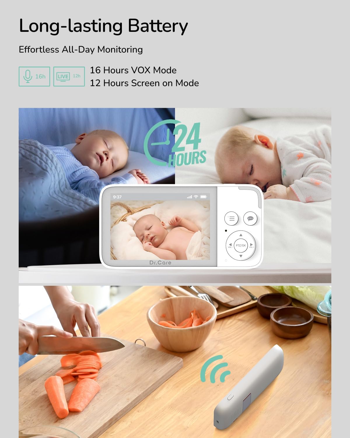 NeoView Video Baby Monitor -3.5” Screen, 2-Way Audio, Video Loop Recording, Night Vision, Real-Time/VOX Monitoring, Temperature Sensor, Lullabies, No Wi-Fi (Supports Up to 128GB)