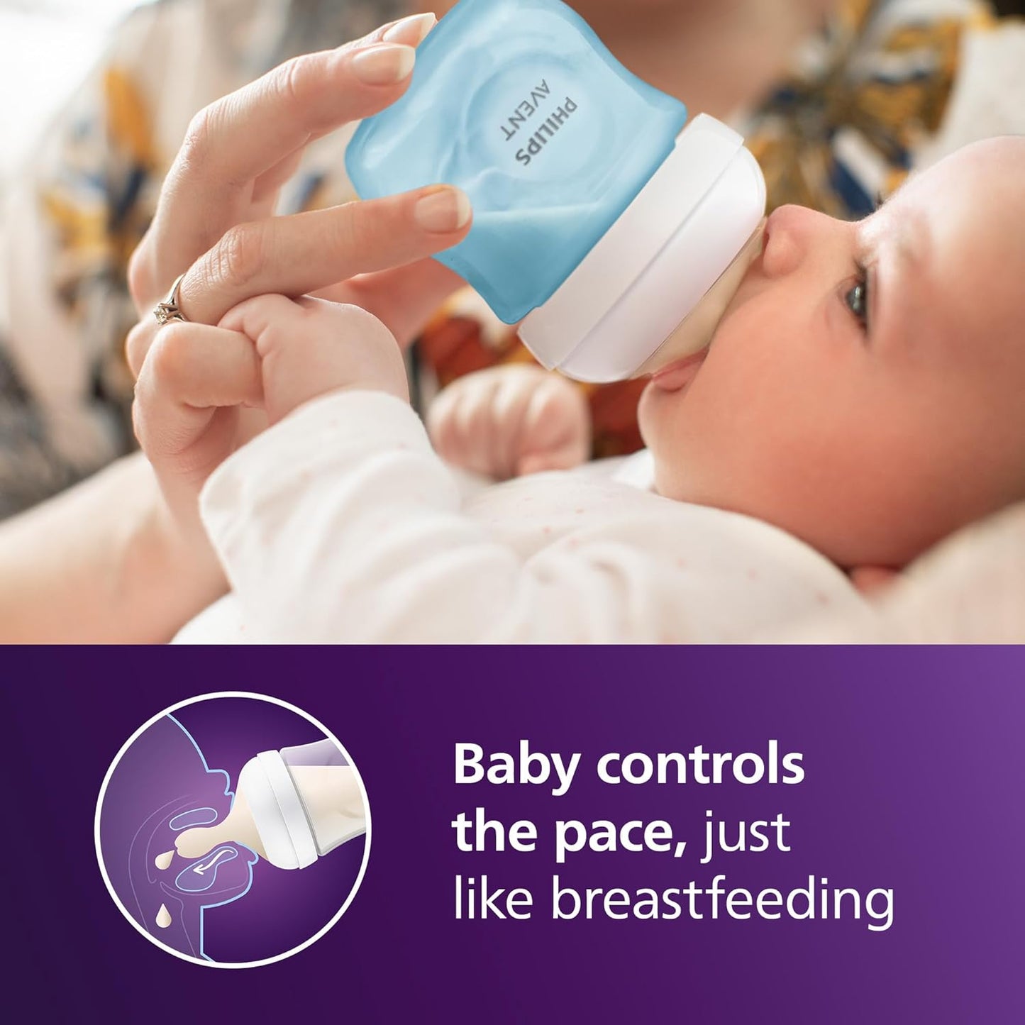 Philips Avent Natural Baby Bottles with Natural Response Nipples (Slow Flow, Flow 2), 4oz, Blue, 4-Pack, SCY900/24