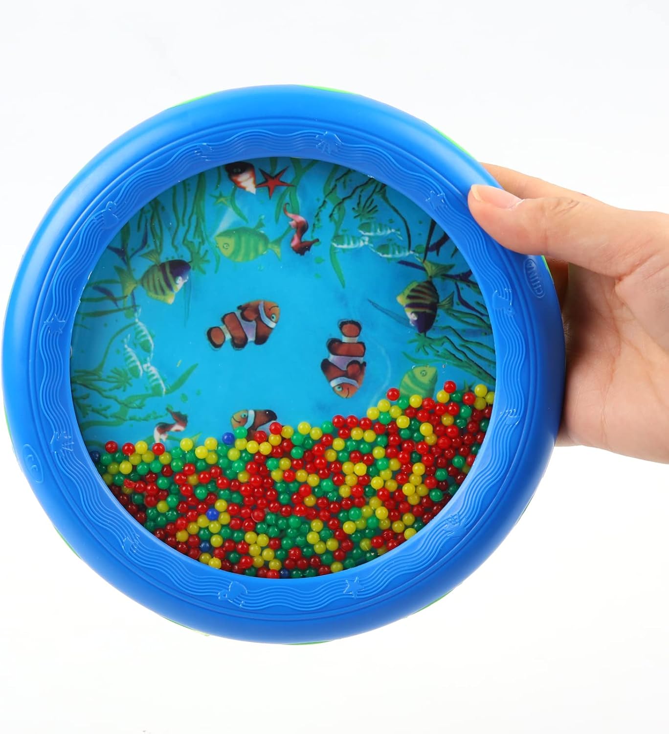 Musfunny Ocean Drum Wave Bead Drum Gentle Sea Sound Music Gift Musical Educational Sea Sound Drum Tool for Kid Child Baby (Blue)
