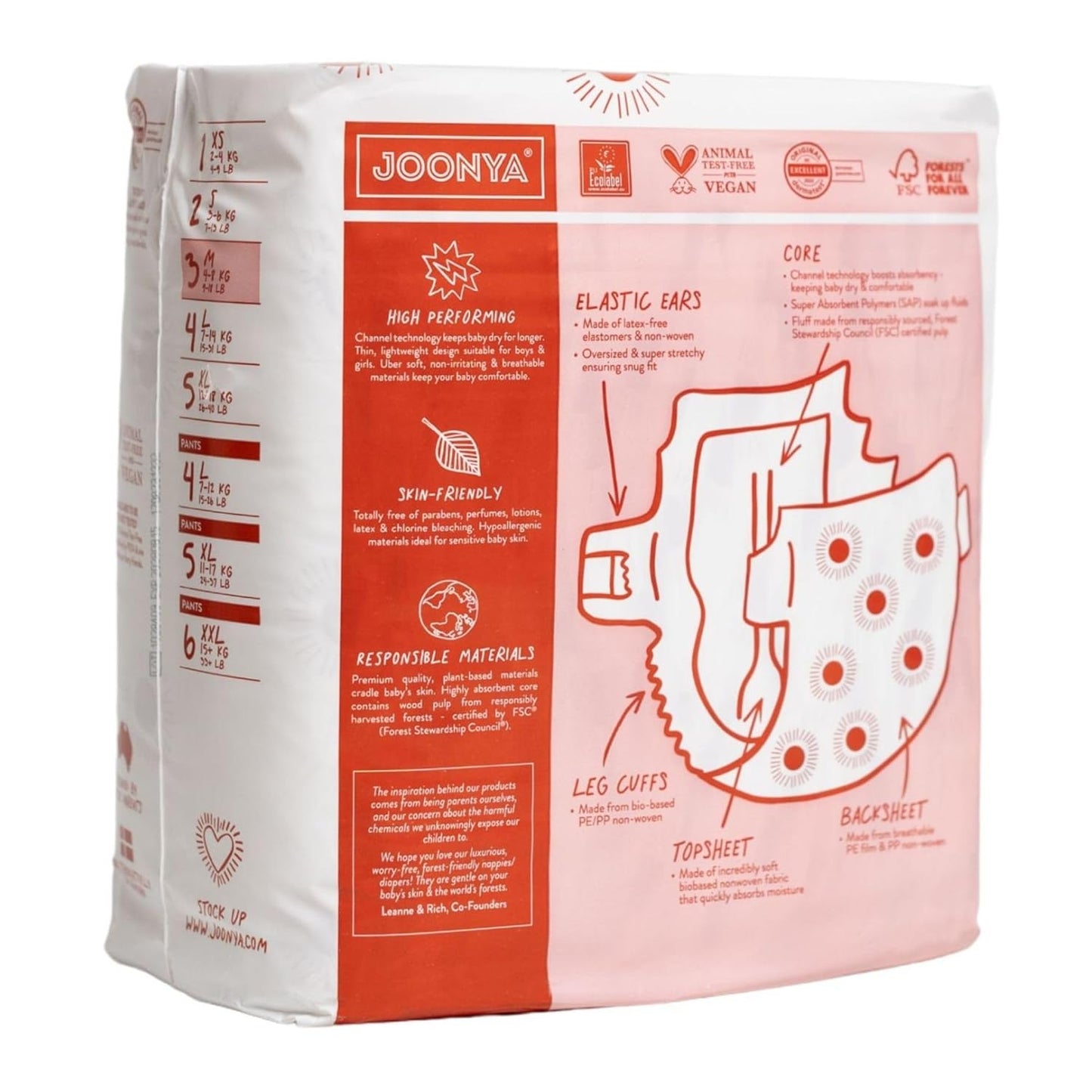 Joonya Baby Diapers, Size 1 XS (4-9 lb) - 6 Bags of 32 (192) - New Range - NonToxic, Eco-Friendly, Ultra Slim, Overnight Use - Made in Denmark