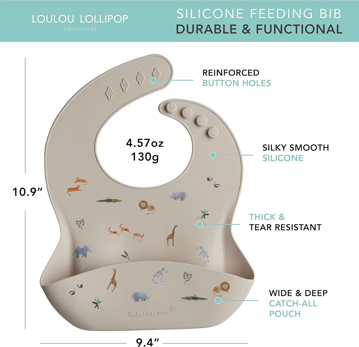 Loulou Lollipop Soft, Waterproof Silicone Feeding Bib for Babies and Toddlers