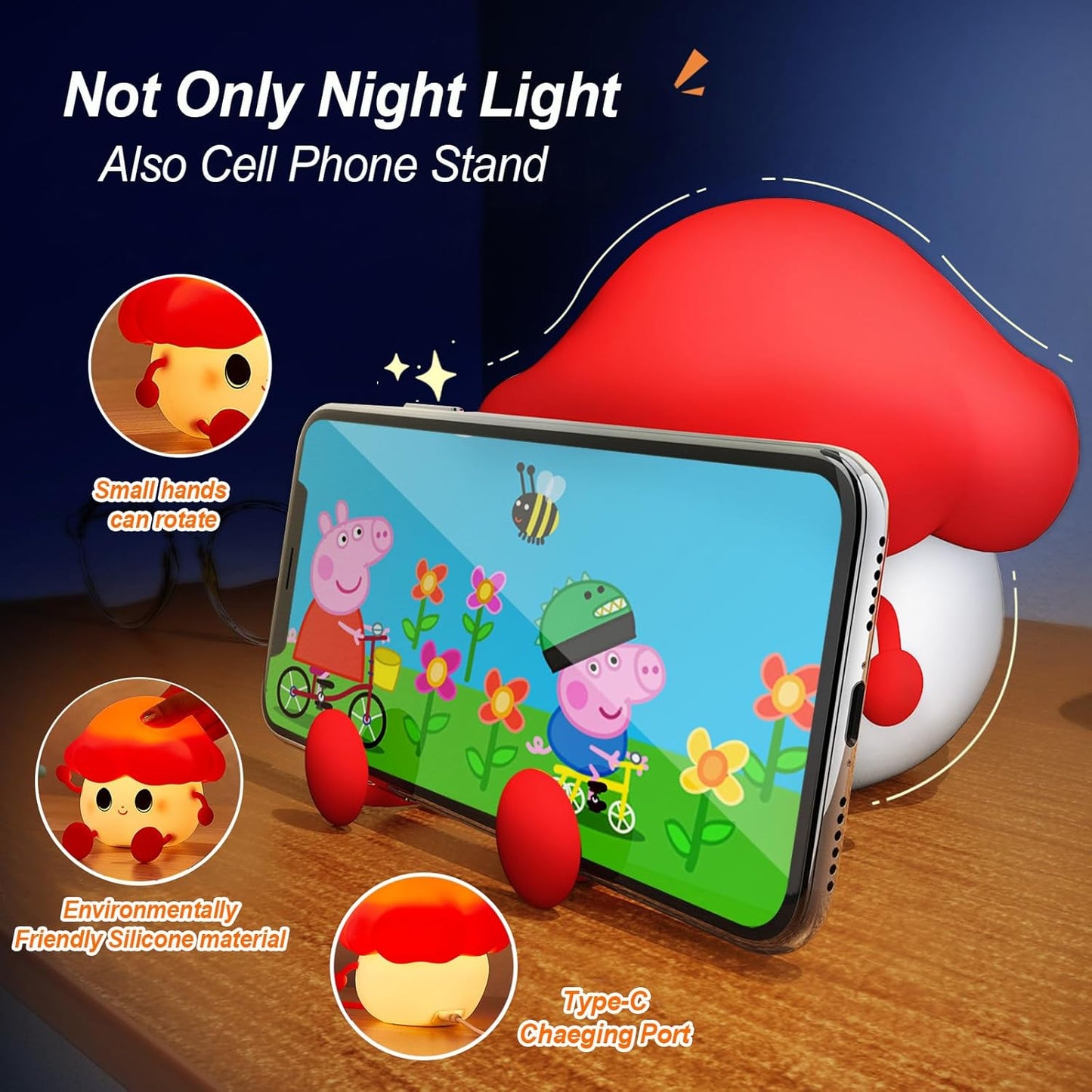 Mushroom Night Light for Kids, Cute Silicone Night Light, 7 Adjustable Color Breathing Mushroom Lamp, Rechargeable USB LED Touch Light for Children's Room Decor, Christmas Birthday Gift (Purple)