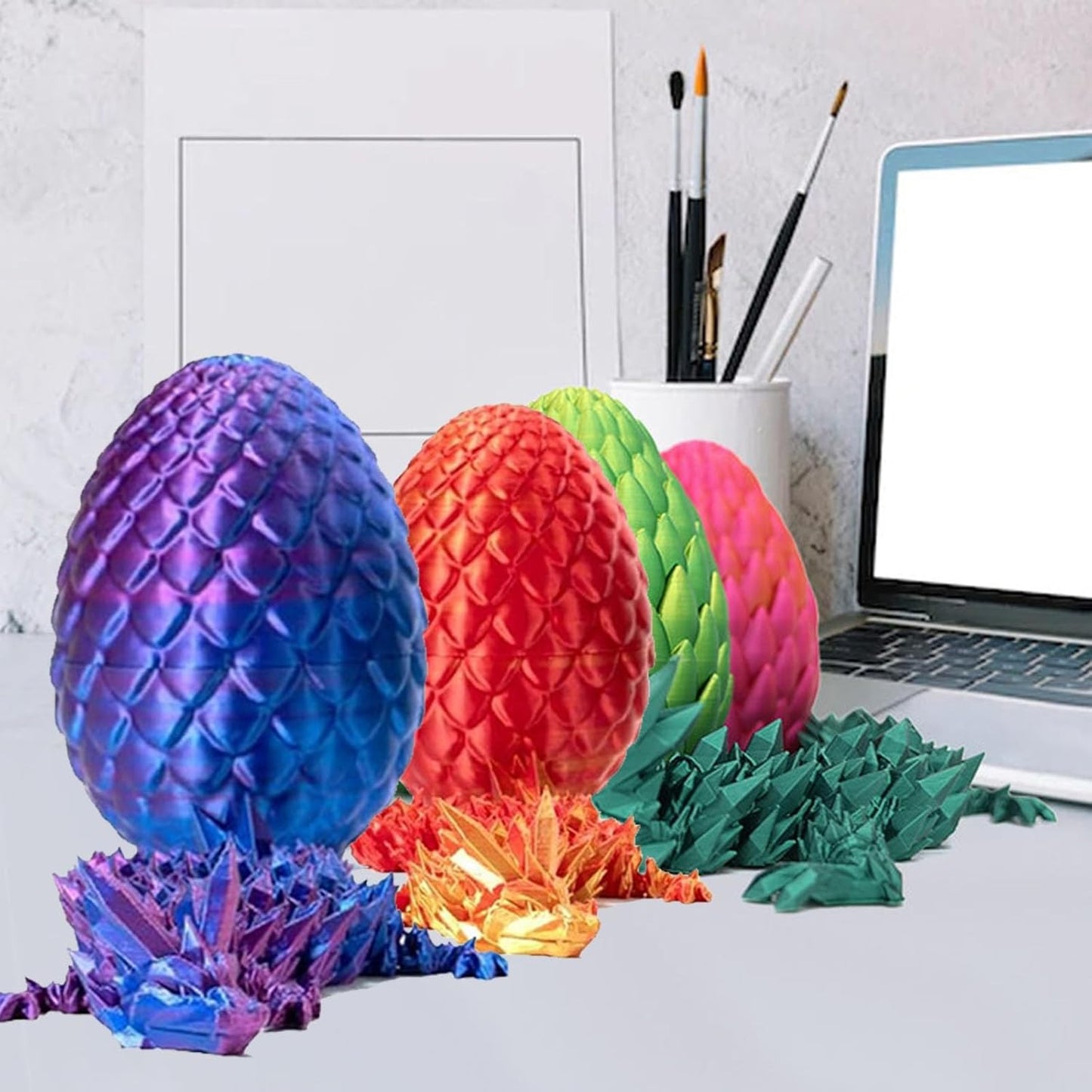 Surprise 3D Printed Dragon Egg Articulating Gemstone, 3D Printed Dragons, Relief Anxiety - Articulated Joints for Kids and Adults Home Office Decor Executive Desk Decor (Red)