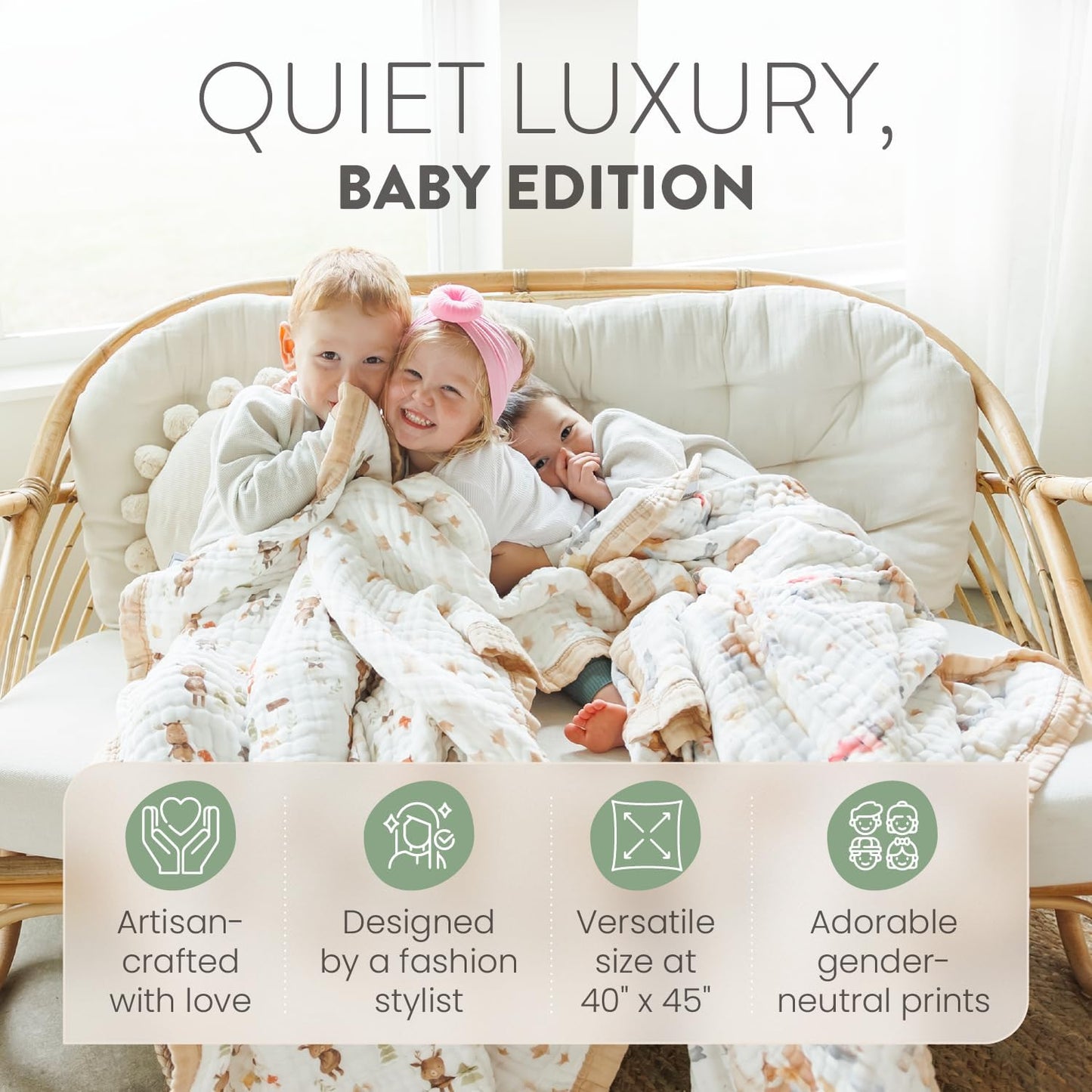 Organic Cotton Muslin Baby Blanket for Boys and Girls - Luxurious Soft Toddler Quilt for Swaddling - Gender Neutral Blankets Makes a Great Pastel Floral