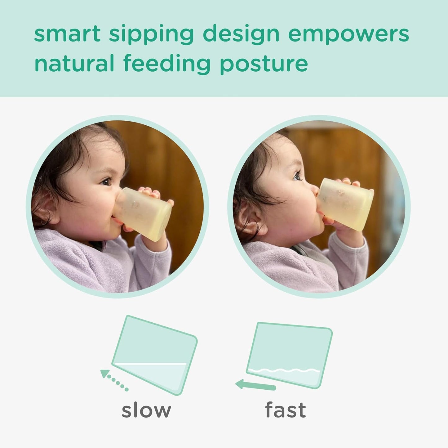 Olababy First Cup | Clear Sense 100% Silicone Infant Trainer Cup | 2oz Medicine Cup for Newborn | Non-Slip & Sloping Design for Tiny Hands & Baby Led Weaning (Kiwi/Blueberry, 2 Cups)