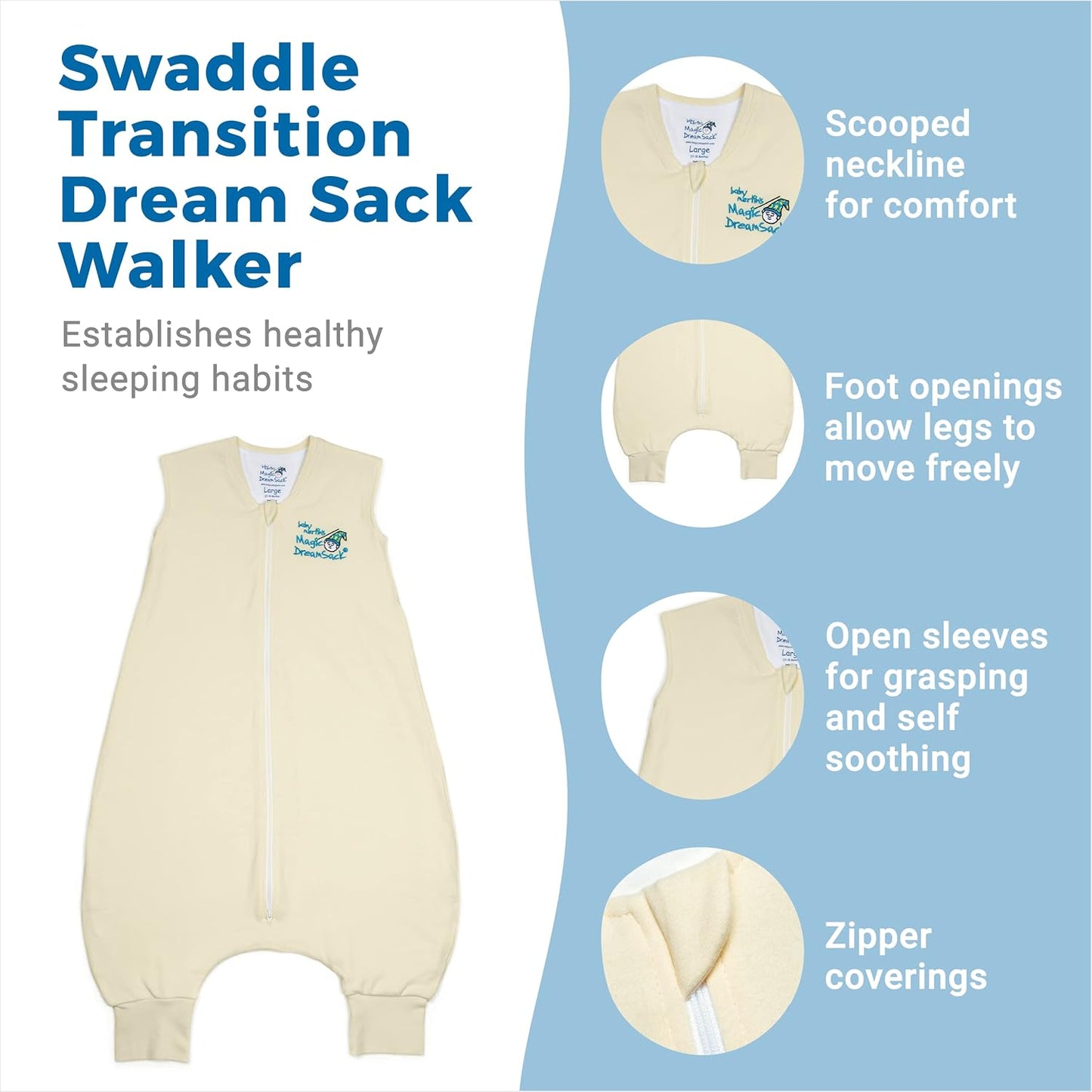 Magic Sleepsuit Baby Merlin's Cotton Baby Swaddle Transition Product - Soft and Cozy Design, Double Zipper for Easy Diaper Changes, Promotes Safe Sleep, 3-6 Months - Lavender - Large 18-21lbs