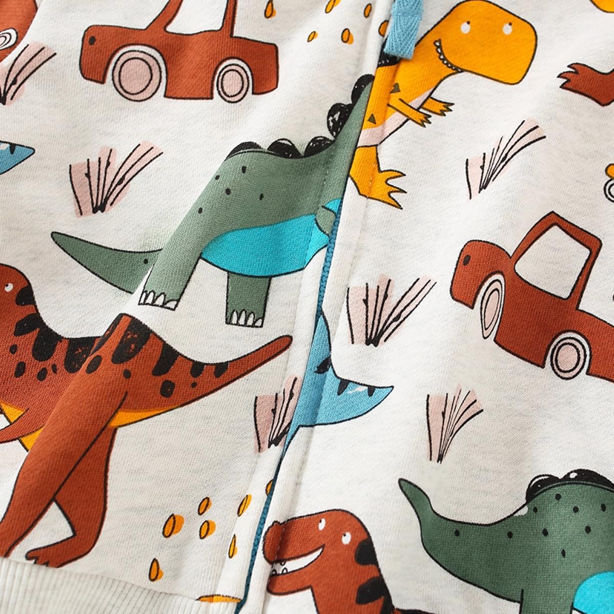 Toddler Boys Full Zip Dinosaur Hoodies Comfortable Sweatshirt