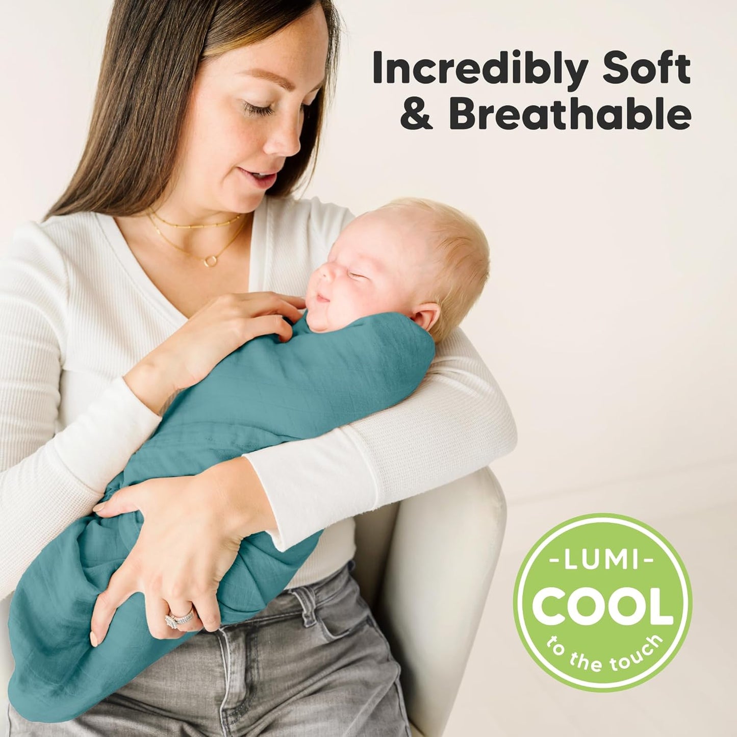 4-Pack Muslin Swaddle Blankets for Boys, Girls - Organic Baby Swaddles for Newborns, Soft & Breathable Receiving Baby Blankets for Girl, Boy, Neutral, Newborn Essentials Gift (Nimbus)