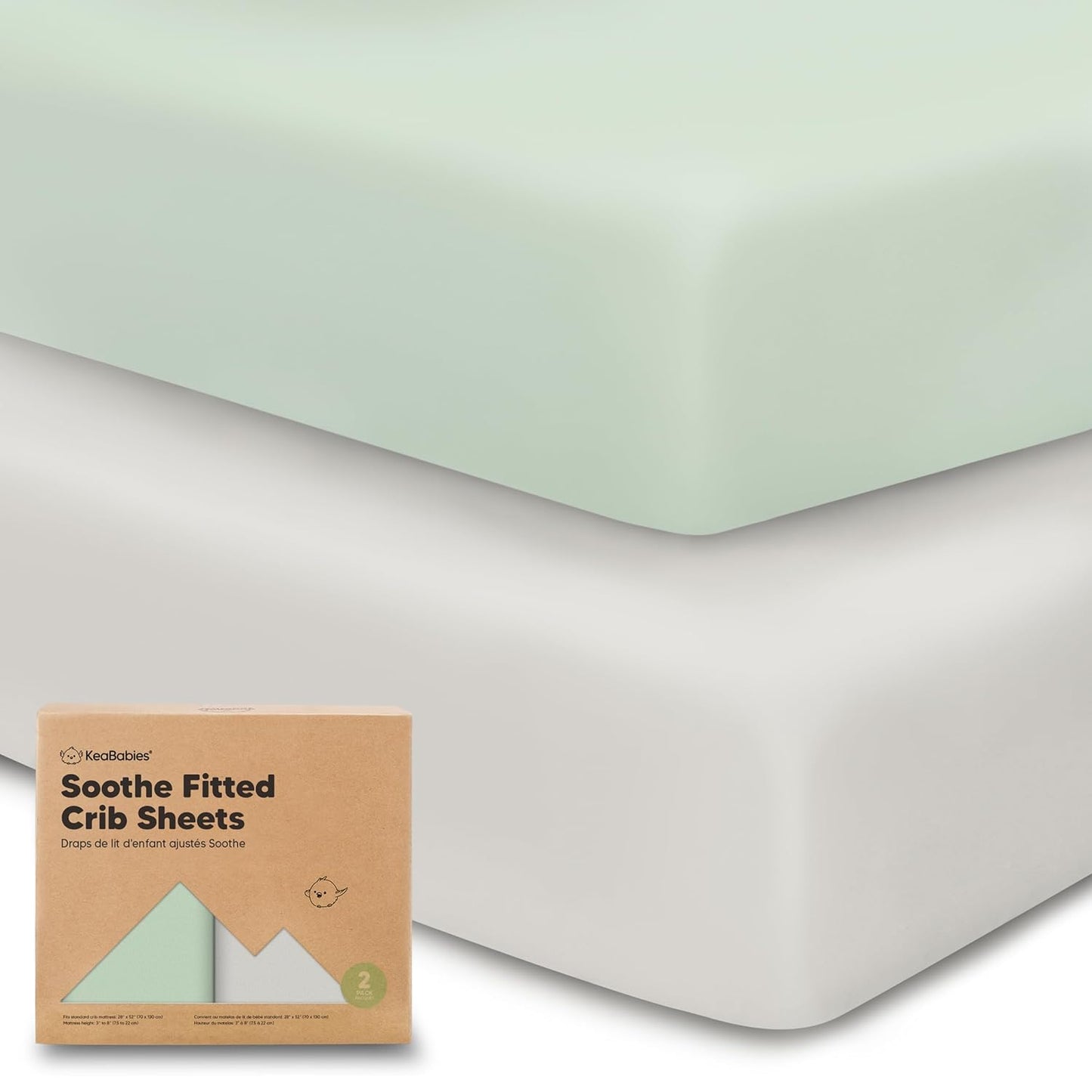 KeaBabies 2-Pack Organic Crib Sheets for Boys, Girls - 52x28 Fitted Crib Mattress Sheet Neutral, Breathable Jersey Cotton Cover for Baby Bed, Toddler Mattress, Soft & Cute Prints (Sage)
