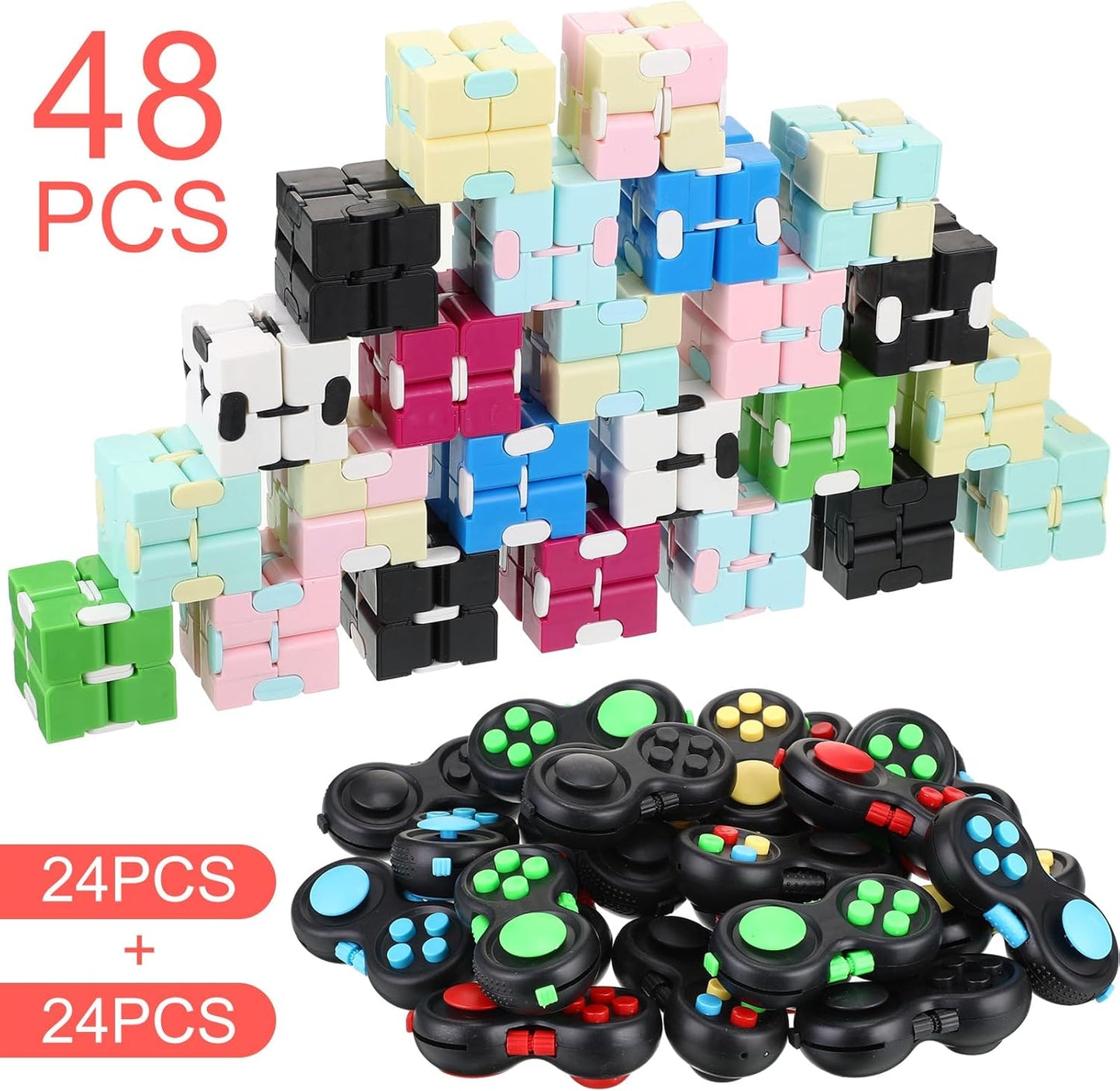 Junkin 24 Pcs Bulk Fidget Pad Controller and Cube Toys Party Favors Mini Blocks Game Controller for Anxiety and Stress Relief Birthday Return Gifts Stocking Stuffers for Boy and Girl