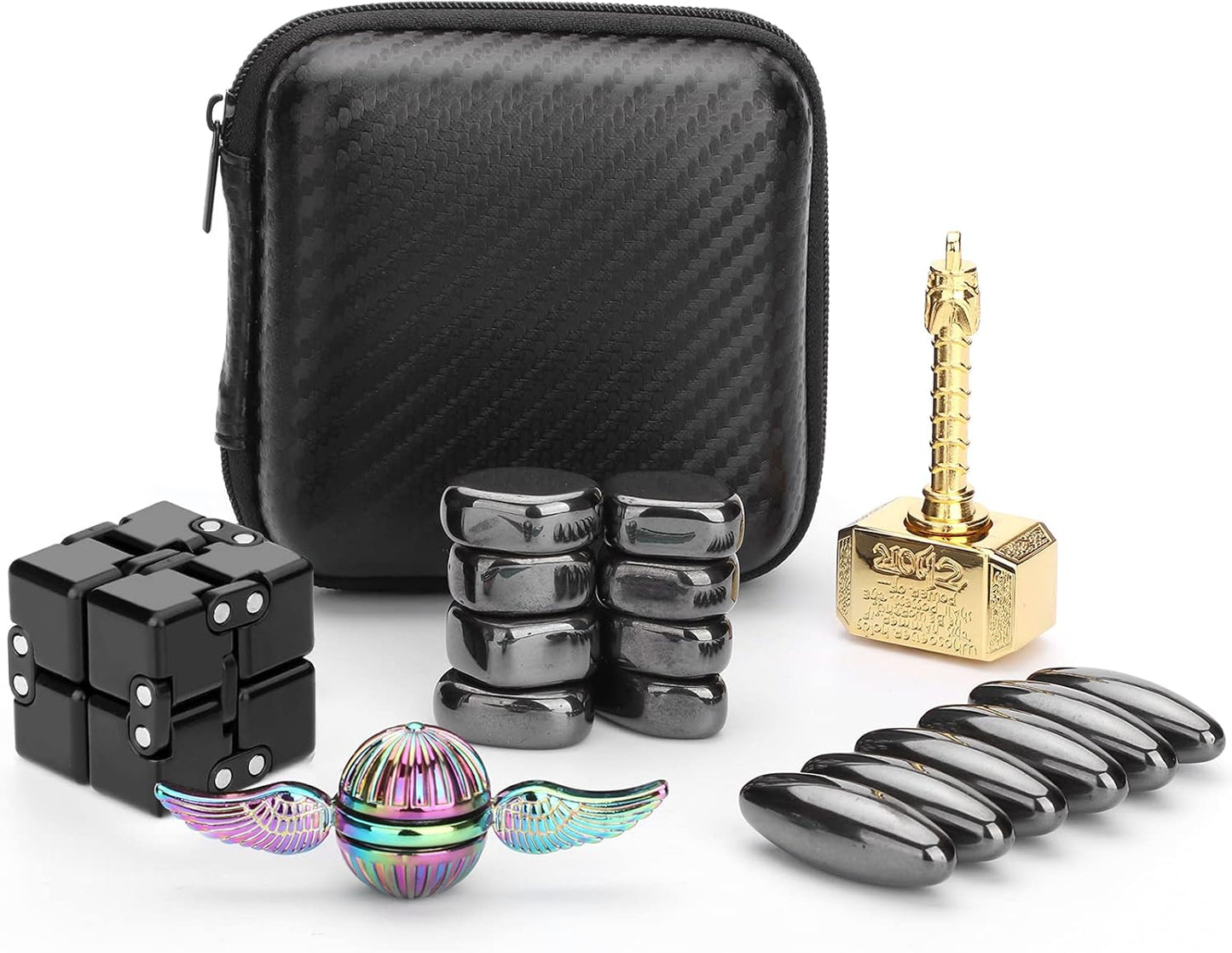 Hammer Fidget Spinners Chain Metal, Gold Fidget Spinner, Fidget Pad, Rainbow Gold Fidgit Spinner Gift for Kids Adults, Fidgets Infinity Cube Blocks Stress Fidgit Toy Set Party Favors Goody Bag Filler