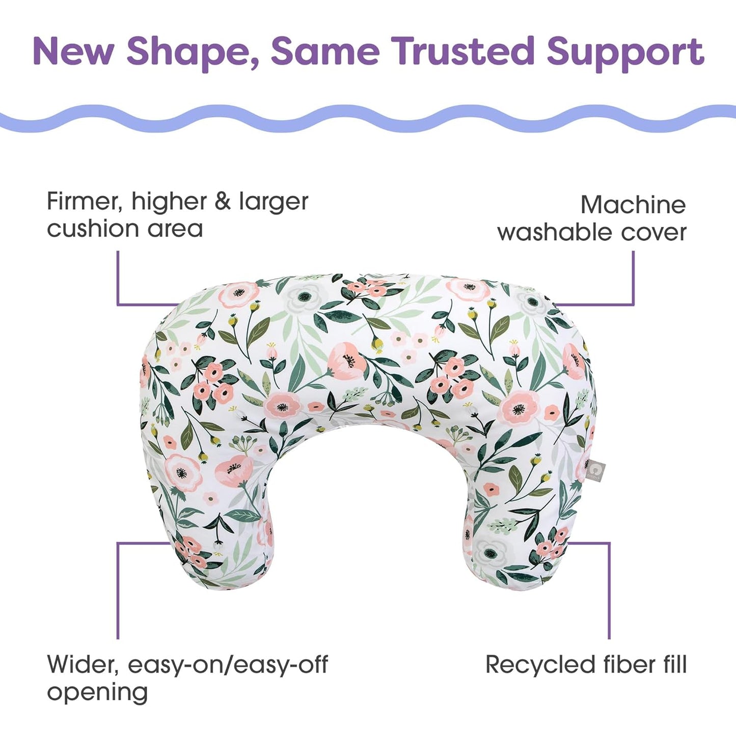 Boppy Nursing Pillow - Ergonomic Bottle & Breastfeeding Pillow with High, Firm, Large Area, Water-Repellent Cushion with Washable Cover; Baby Safety Alliance Verified - Pink Garden Flowers