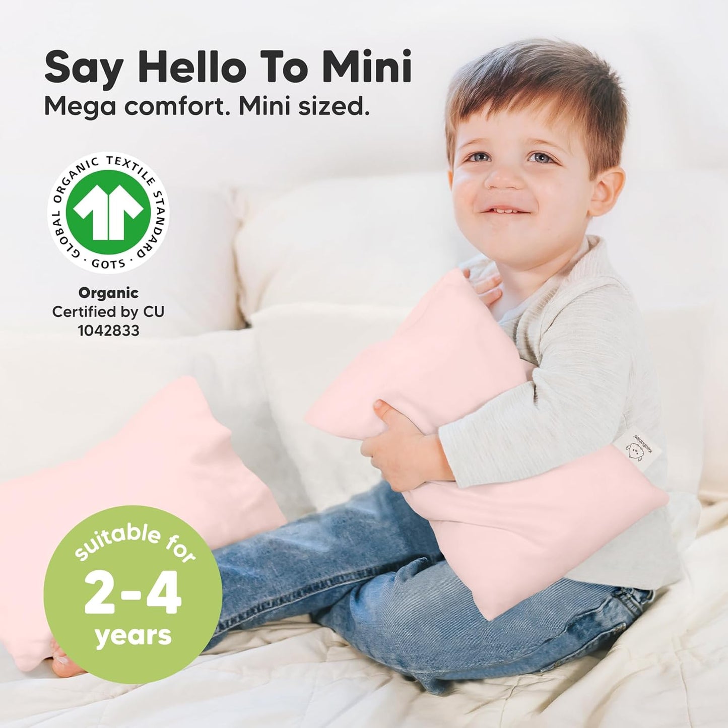 Mini Toddler Pillow with Pillowcase - 9x13 My Little Dreamy Travel Kids Pillow for Sleeping, Toddler Bed, Small, Tiny, Organic Cotton Pillowcase, Soft & Breathable, Kids 2-4 Years Old (Mist Pink)