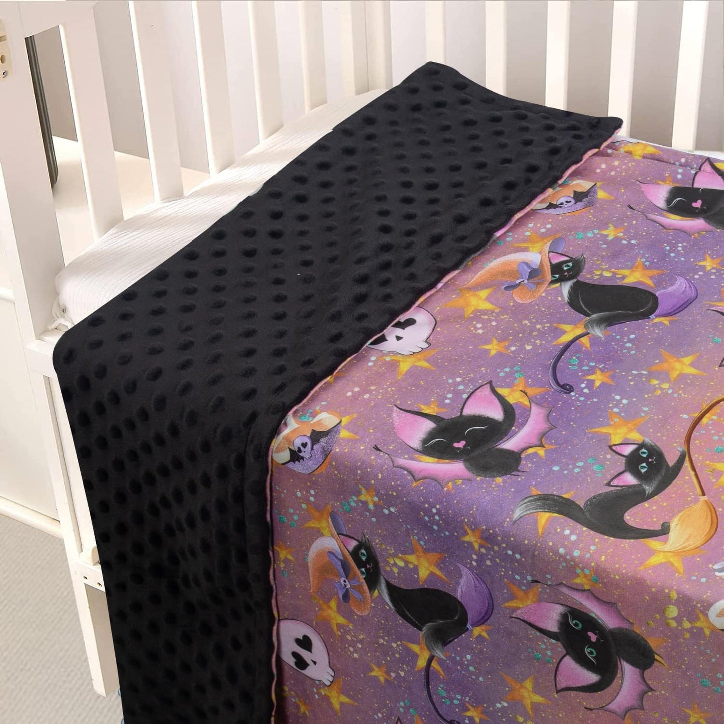 Baby Blanket for Boys Girls Soft Minky with Double Layer Dotted Backing, Halloween Printed 30 x 40 Inch Receiving Blanket (Halloween bat)
