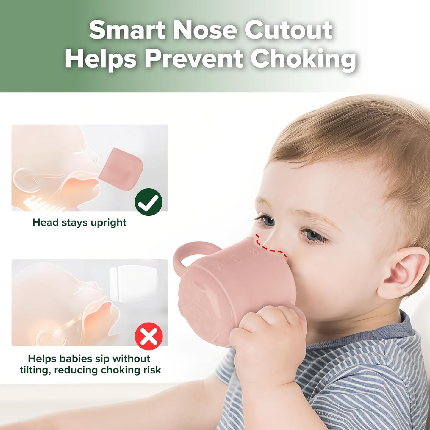 haakaa Silicone Toddler Cups, BPA Free Drop-Proof Training Cups for Baby 6 Months+, 5 Ounce (Blush)