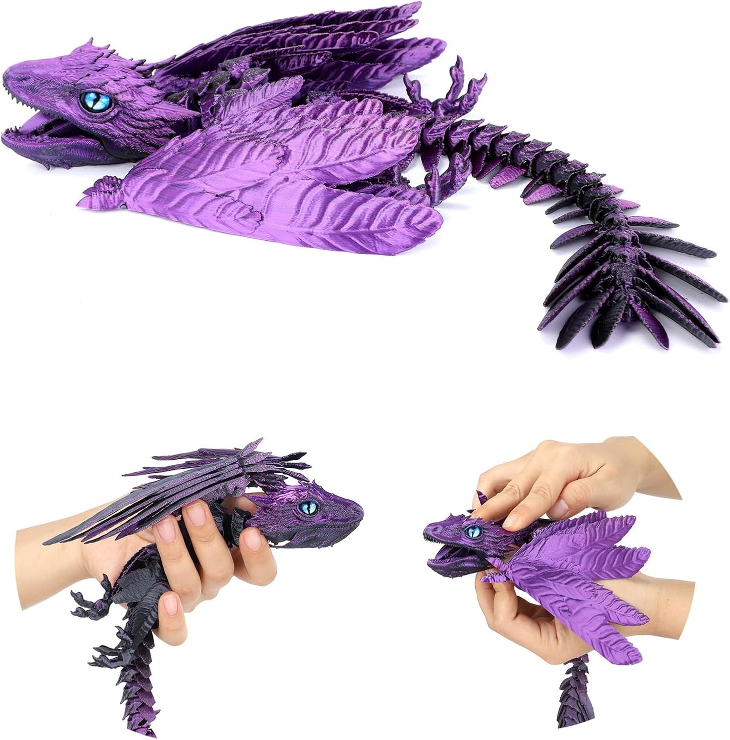 12" 3D Printed Animals,3D Printed Dragon with Wings, Adjustable Wings Articulated Dragon, Crystal Dragon Fidget Toy Surprise, Home Office Decor (Brown)