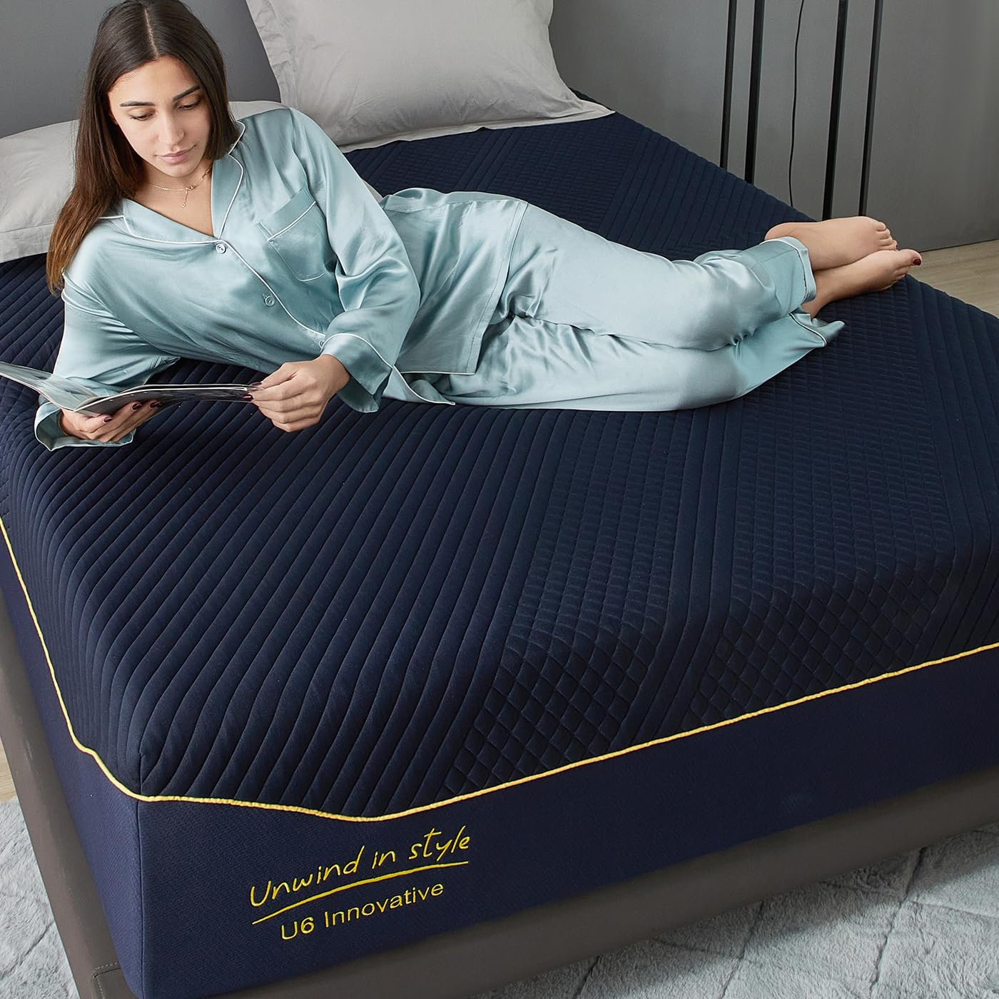 12 Inch Gel-Infused Memory Foam Mattress Queen Size,Medium Soft with Removable Washable Cover Cooling Gel Bed in a Box,CertiPUR-US Certified,60"X80"X12" Navy Blue