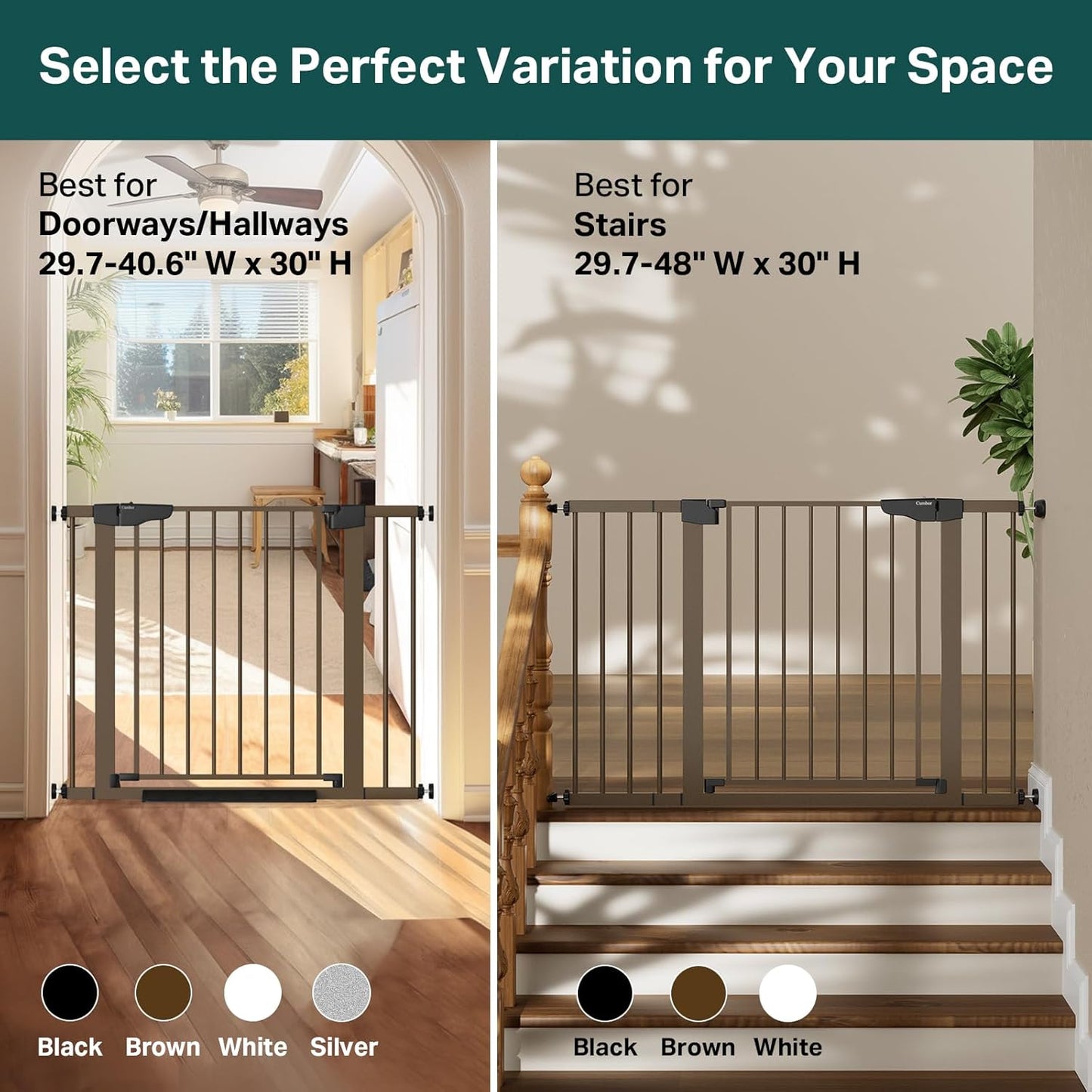 Cumbor 29.7-40.6" Baby Gate for Stairs, Mom's Choice Awards Winner-Dog Gate for Doorways, Pressure Mounted Self Closing Pet Gates for Dogs Indoor, Durable Safety Child Gate with Easy Walk Thru Door