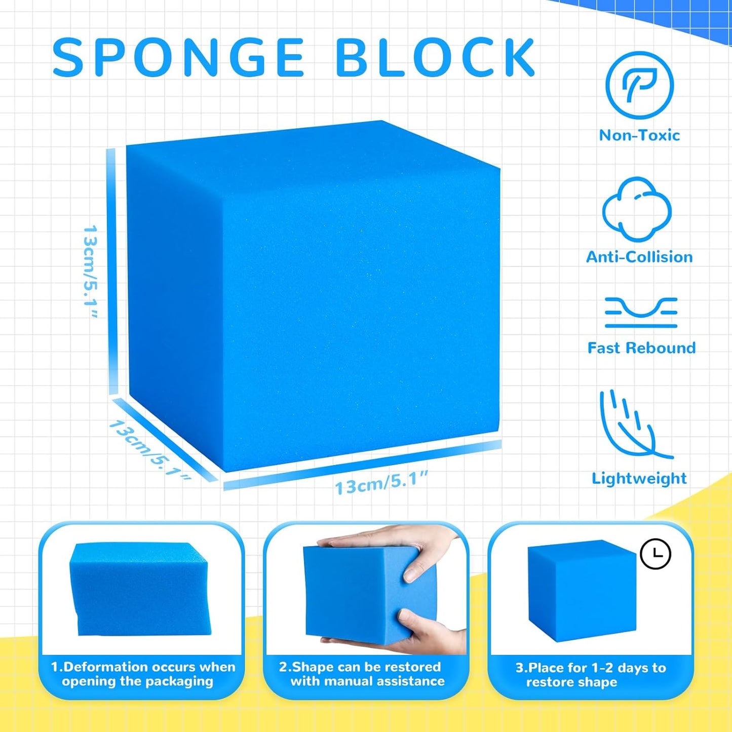 Foam Pit Cubes - 36 PCS 5 Inches Gymnastics Foam Blocks Trampoline Blocks, Multi-Sport Protective Padding for Gymnastics, Trampoline, Parkour, Skate Parks & BMX- Pink & Yellow & Dark Blue