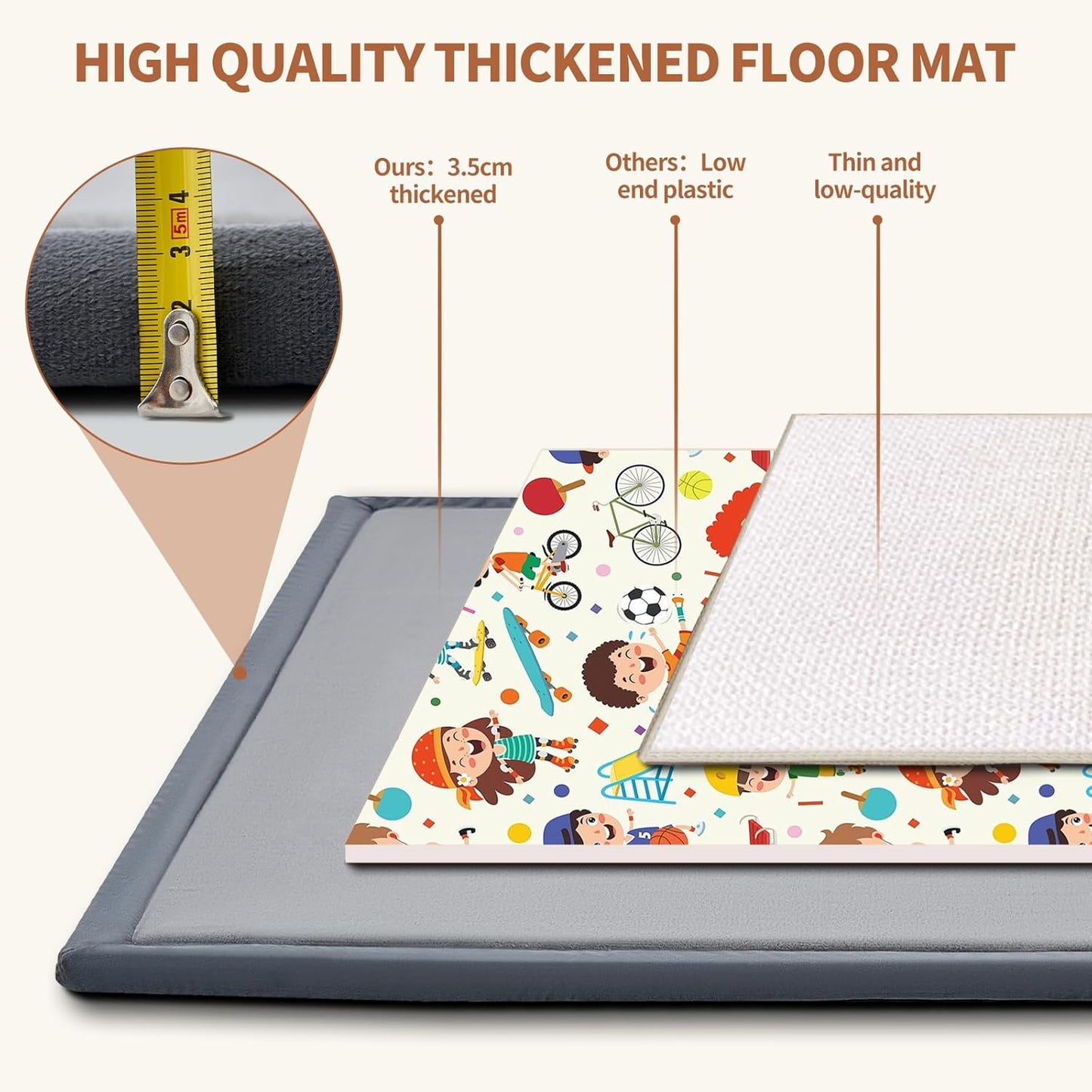 SUNYRISY Baby Play Mat for Floor, 1.4in Thick Memory Foam Padded Play Mats for Baby, Soft Velvet Infants Toddler Kids Play Mat Non-Slip Bottom, Crawling Baby Rugs for Nursery 80x80in