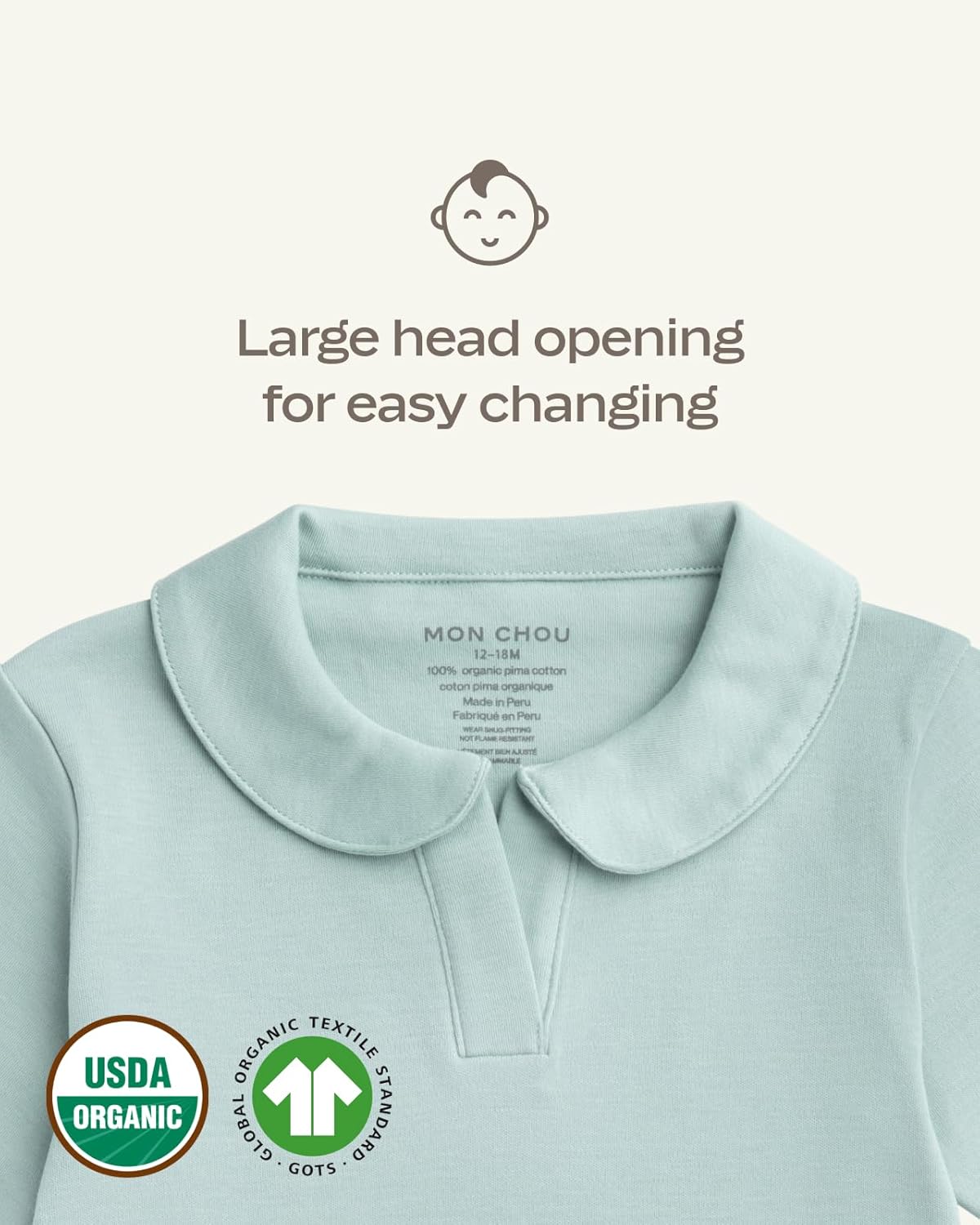 MON CHOU Premium Long Sleeve Bodysuit - Luxuriously Soft, 100% Pima Cotton Baby Bodysuit with Collar - Organic Cotton Baby Clothes (Ivory, 18-24 Months)