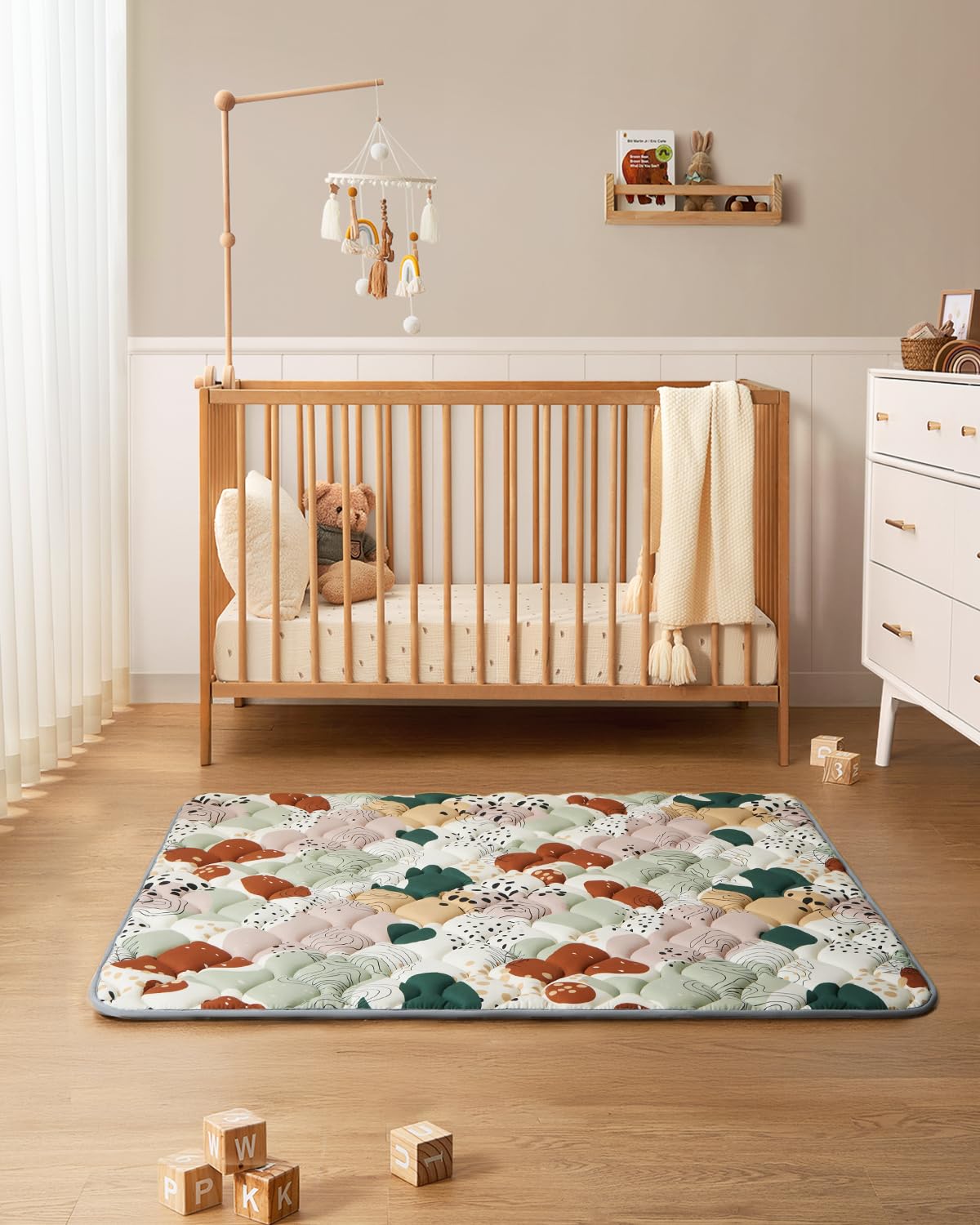 Blissful Diary Portable Baby Play Mats for Floor, Thicken Cushioned Foldable Baby Crawling Mat for Indoor Outdoor, Modern Abstract 43" X 43"