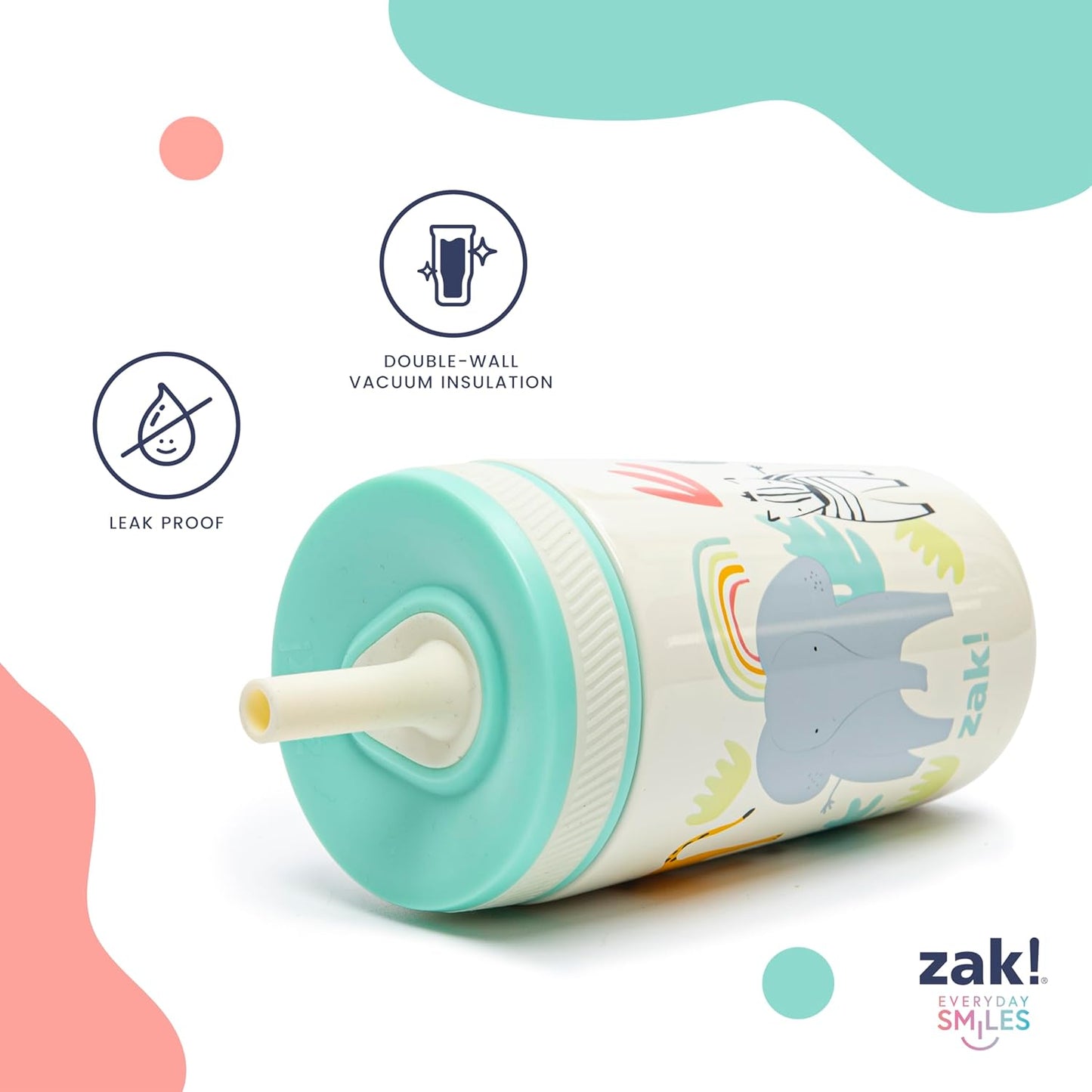 Zak Designs Blippi Kelso Toddler Cups For Travel or At Home, 12oz Vacuum Insulated Stainless Steel Sippy Cup With Leak-Proof Design is Perfect For Kids