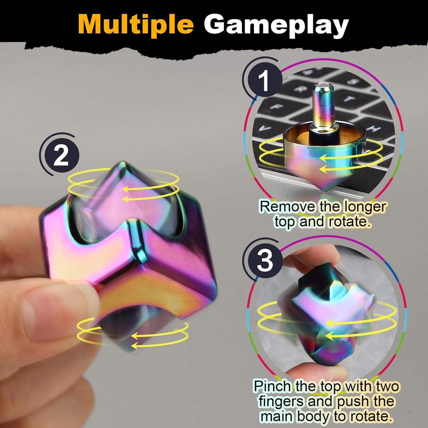 Infinity Cube Fidget Spinner Toy for Kid Adult, Metal EDC Fidget Block Figner Spinner 4 in 1 Focus Spinning Toy, Cool Sensory Desk Gadget Stress Relief Gift for Boy Girl Teen Men (Rainbow)