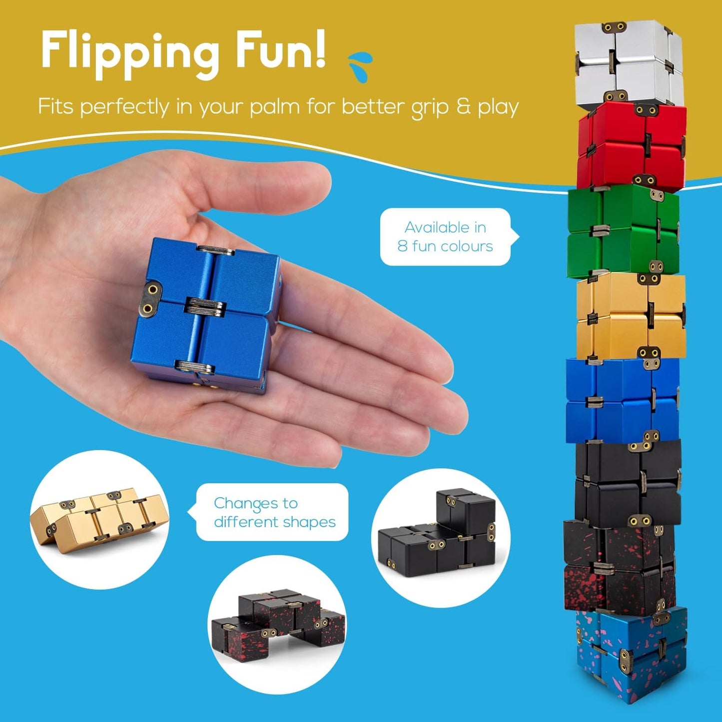 PILPOC theFube Infinity Cube Fidget Desk Toy - Aluminum Infinite Magic Cube with Case, Sturdy, Heavy, Relieve Stress and Anxiety, for ADD, ADHD, OCD (Blue Pink)