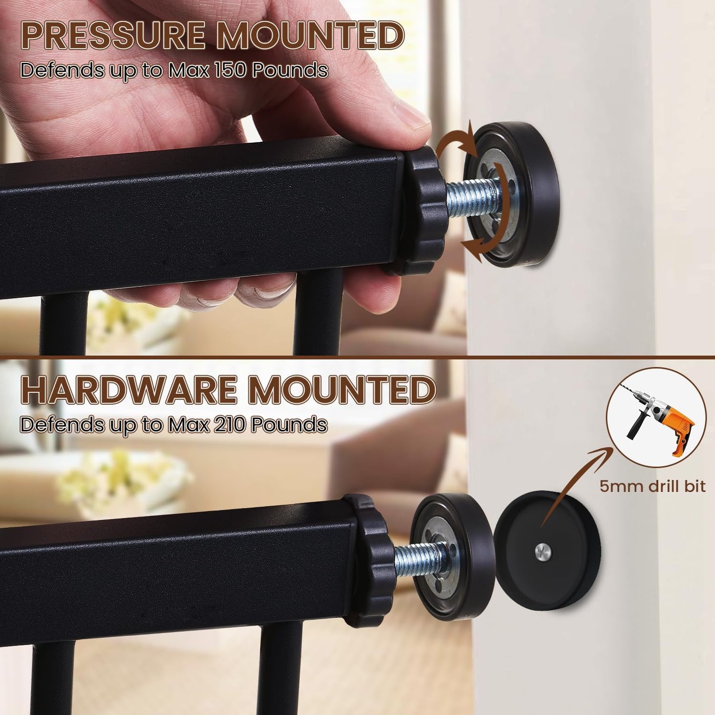 Baby Gate for Stairs - 29.6-46" Auto Close Dog Gate for Doorways, Extra Wide Child Gate Indoor, Walking Through Safety Gate for Kid, Pet Gates No Drilling Black, Mom's Choice Awards Winner