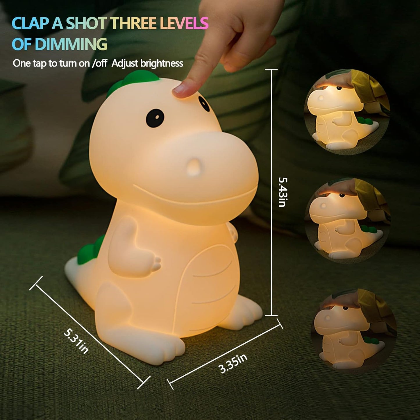QANYI Dinosaur Night Light for Kids, Cute Color Changing Dinosaur Room Decor Lamp for Boys, Silicone Nursery Baby Night Light for Toddler's Room, Cute Dinosaur Gifts for Kids Boy
