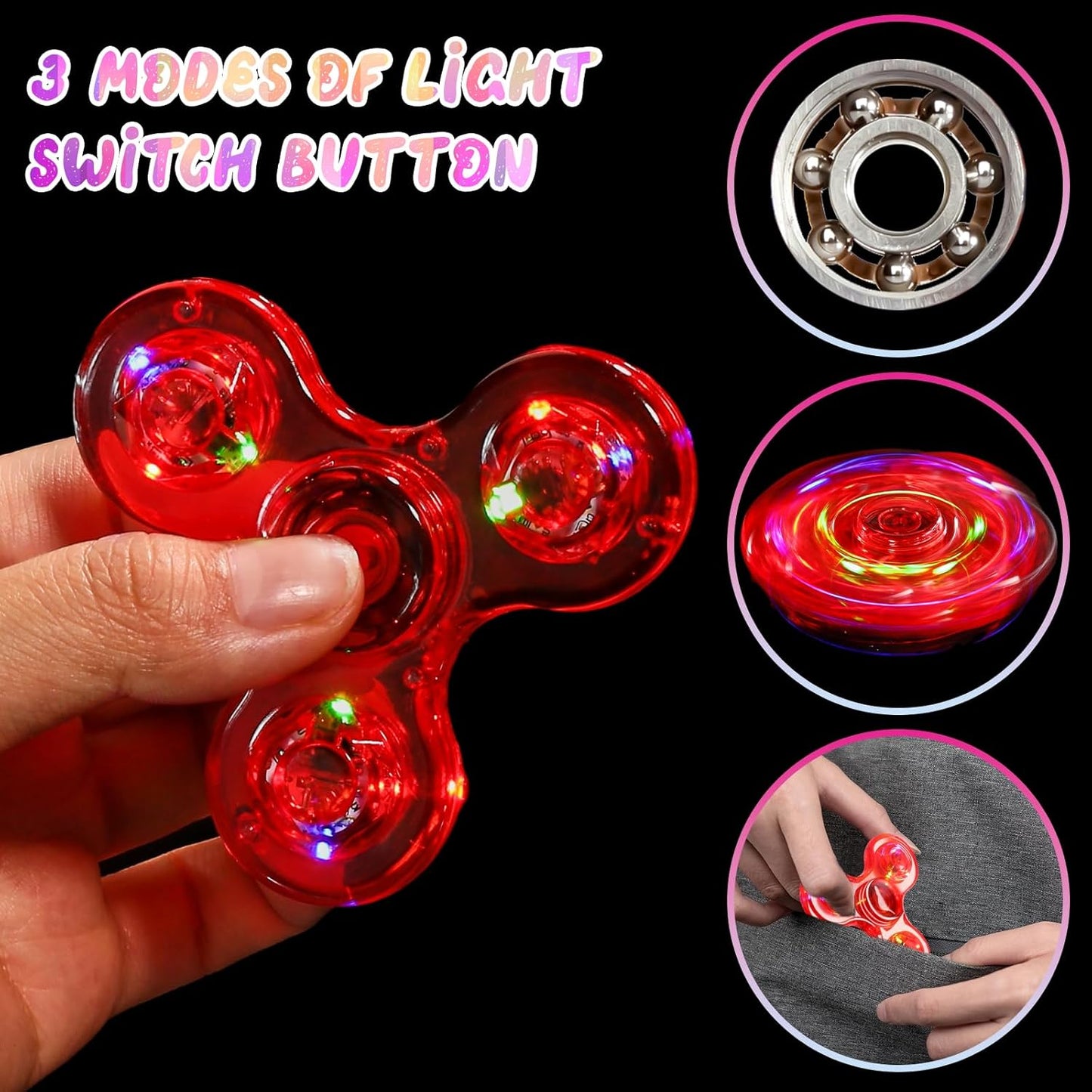 SCIONE 2Pack Fidget Spinners for Kids, LED Light up Sensory Fidget Toys for Kids Adults, Glow in The Dark Toys for Teens Boys Girls Halloween Classroom Prizes, ADHD Stress Anxiety Relief Fidgets
