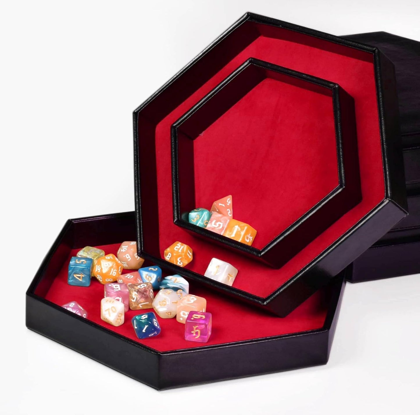 DND Dice Tray - 2 in 1 Hexagonal Rolling and Storage Tray, Faux Leather Material, Red Color, Compatible with D&D, MTG, Dice Arena