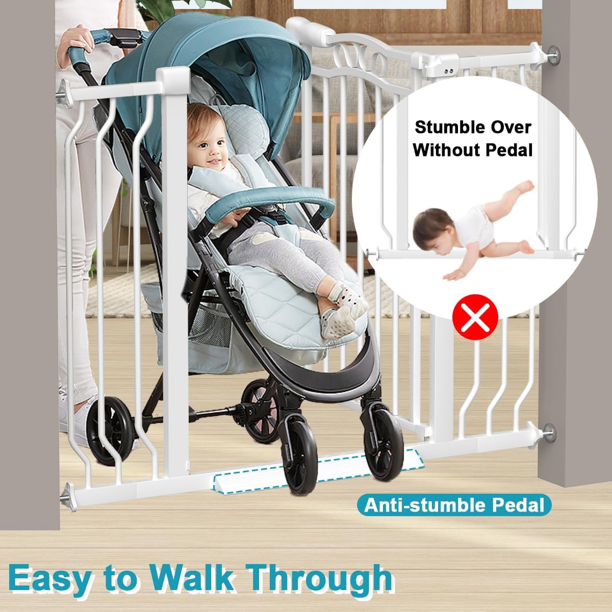 Extra Wide Baby Gate for Doorways 53.1"-62.6", Pressure Mounted Dog Gates With Door, Child Safety Barrier Walk Thru Indoor, Large Babygate Long for Kids Toddler Pet Outside, 30 In Tall White