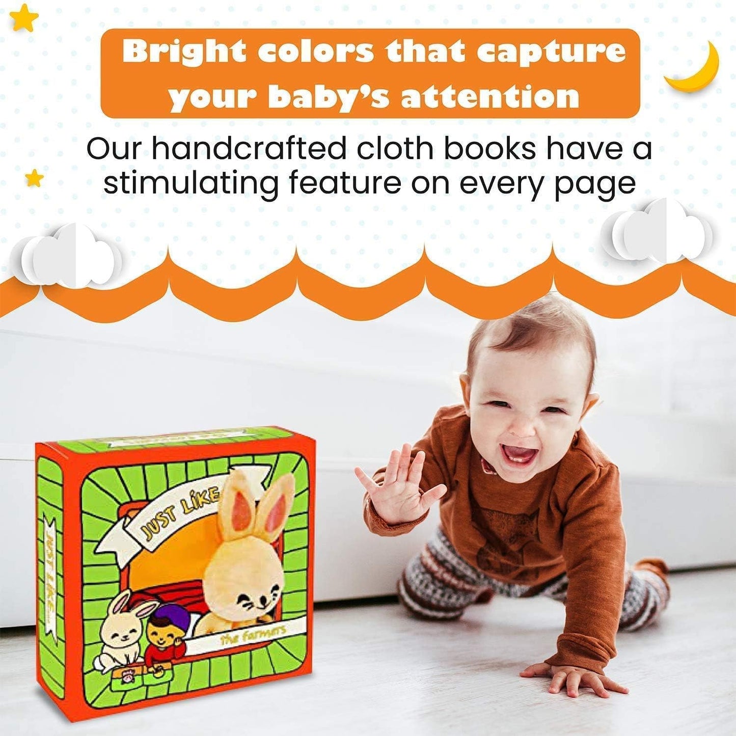 ToBe ReadyForLife Stimulating Baby Books 0-6 Months and 6-12 Months Infants - Crinkle Books for Babies - Toys Gift for 1 Year Old - Soft Cloth Farm Animals Books for Baby