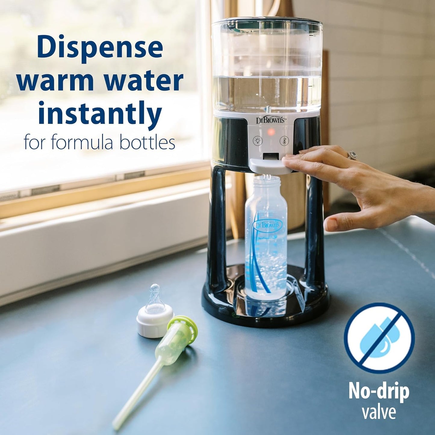 Dr. Brown's Insta-Prep Warm Water Dispenser with Baby Formula Mixing Pitcher, 32oz Olive