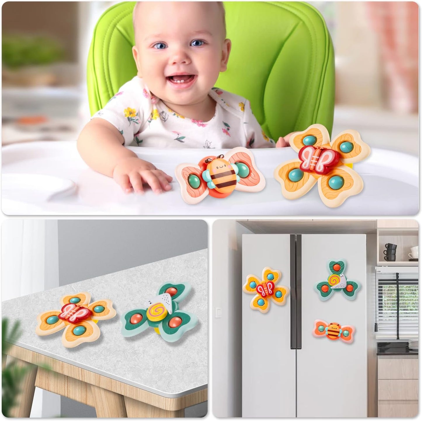 TOHIBEE 3PCS Suction Cup Spinner Toys for 1 2 Year Old Boys Spinning Toys Baby Toys 12-18 Months Sensory Toys for Toddlers 1-3 First Birthday Baby Gifts for 1 Year Old Girls